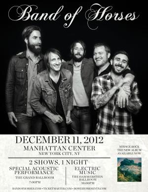 Band of Horses will play two NYC shows on 12/11/12