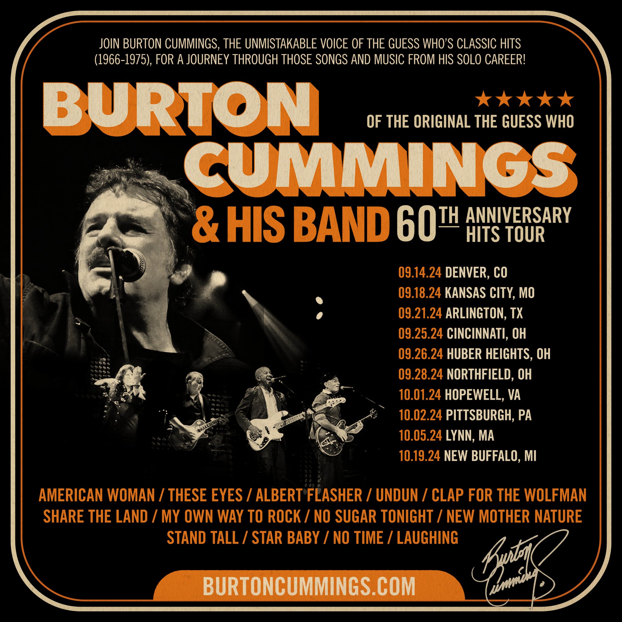 Burton Cummings Announces 60th Anniversary Hits Tour of U.S.