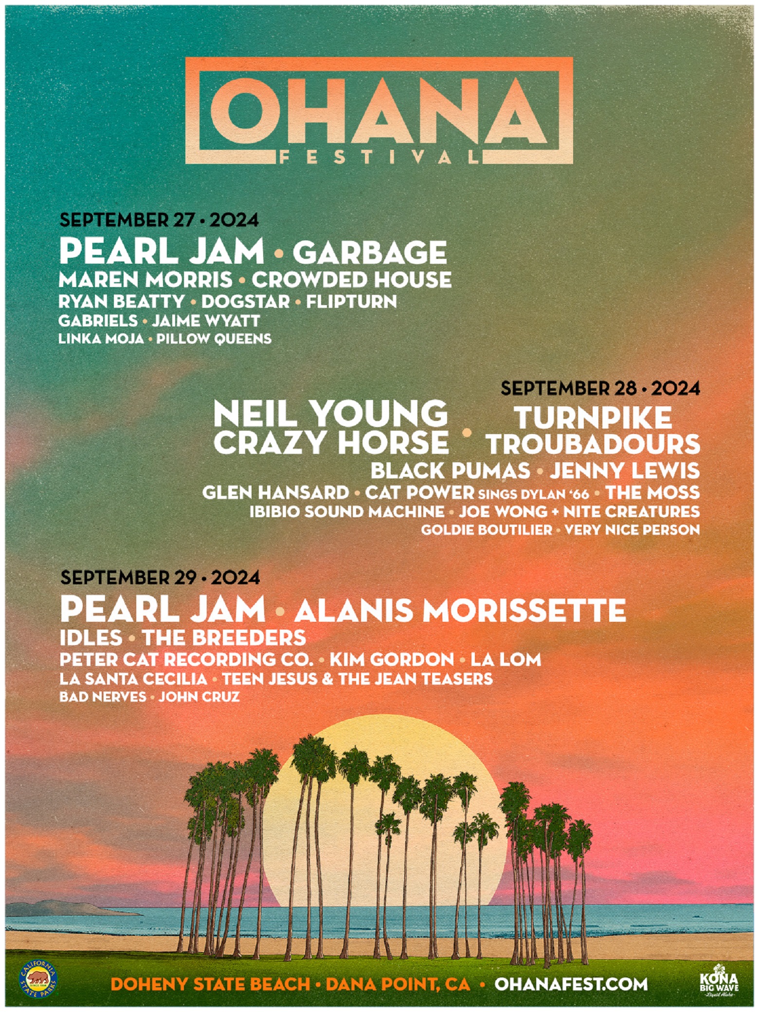 Ohana Festival Returns to Doheny State Beach with Headliners Pearl Jam and Neil Young