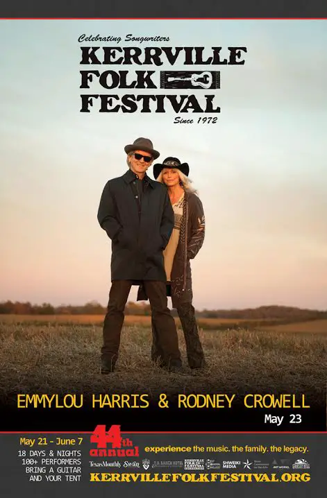 Emmylou Harris and Rodney Crowell will play Kerrville Folk Festival