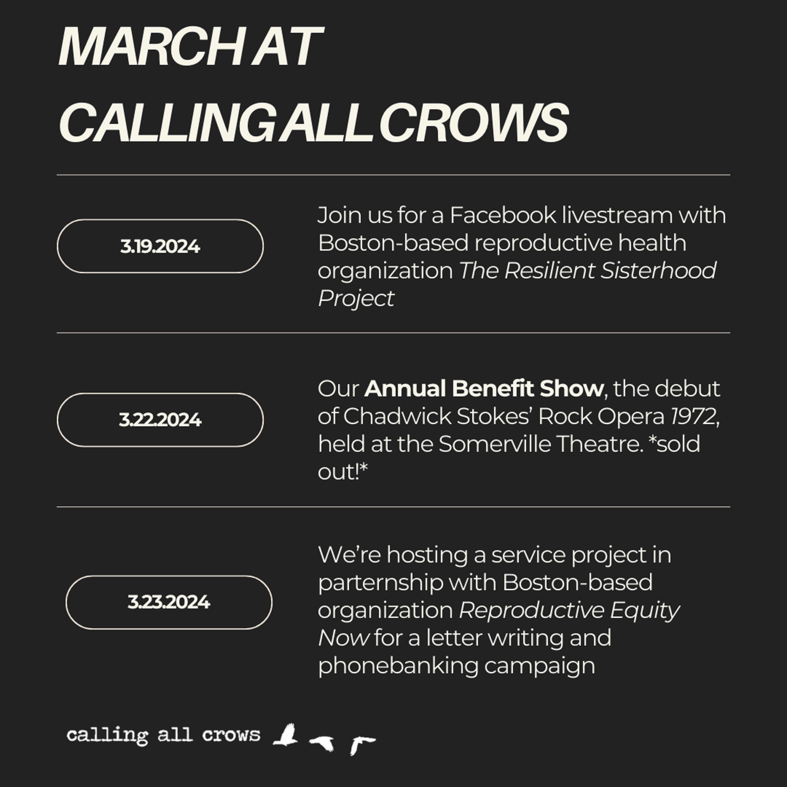 Calling All Crows announces three new initiatives in celebration of Women's History Month