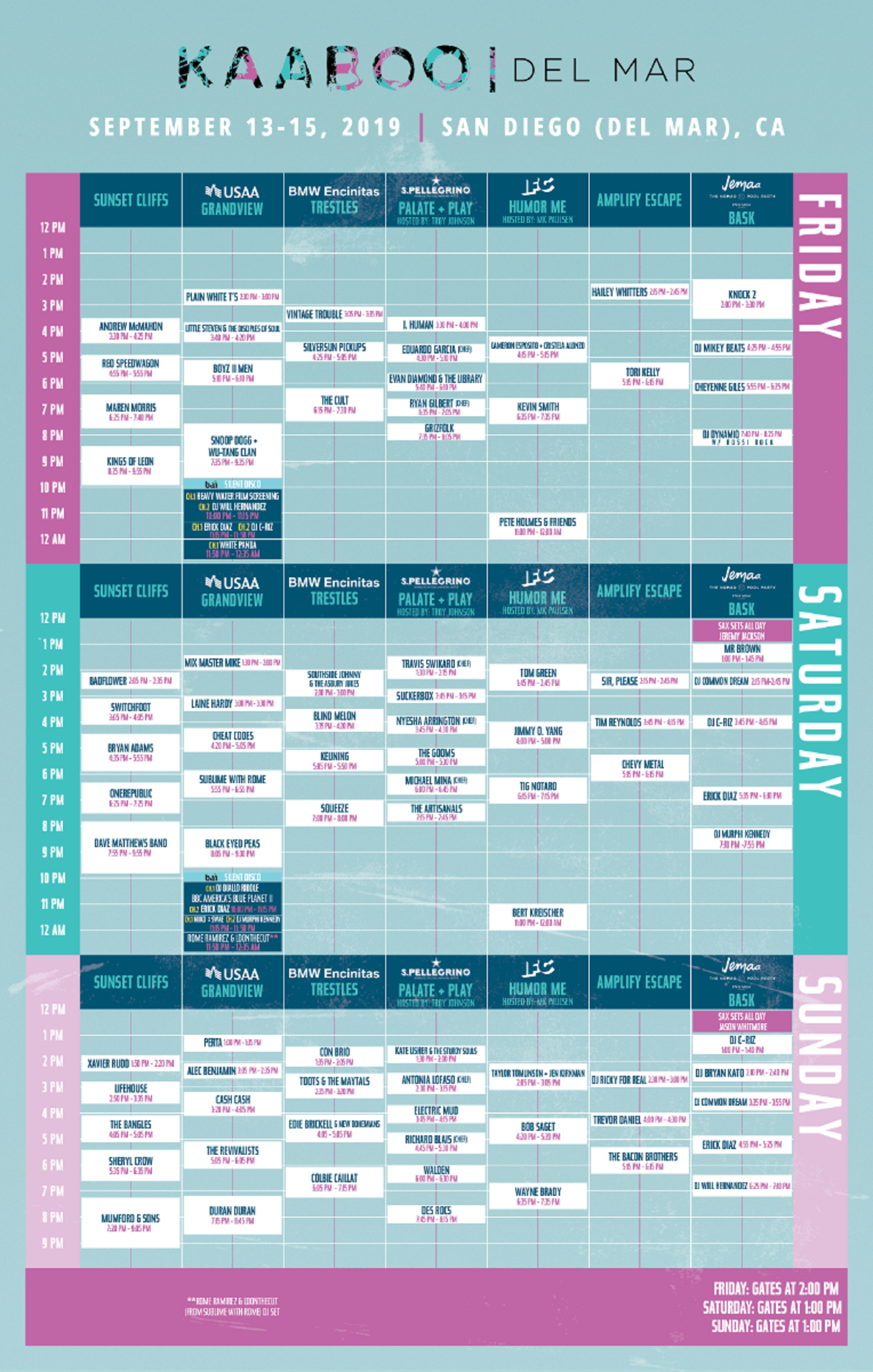 Kaaboo Schedule 2022 Kaaboo Del Mar 2019 Daily Schedule Announced | Grateful Web