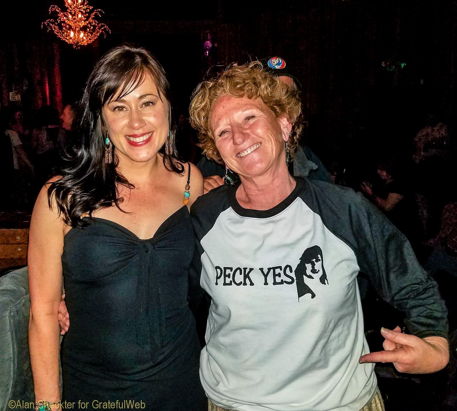 Elliott Peck poses with fan Cheryl, who is showing off a "Peck Yes! T-shirt | Terrapin Crossroads | San Rafael, CA | February 10th, 2018