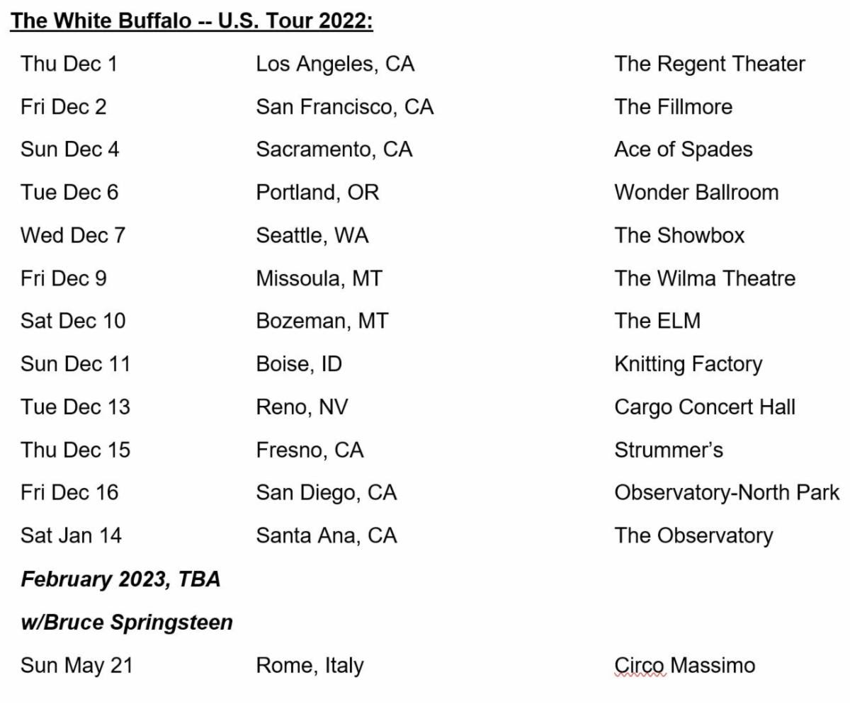 The White Buffalo tour dates
