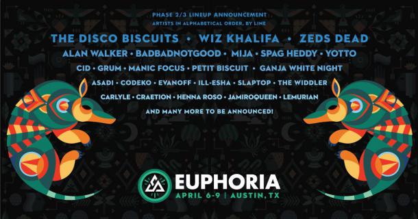THE DISCO BISCUITS, WIZ KHALIFA, ZEDS DEAD AND 20+ ARTISTS ADDED TO EUPHORIA MUSIC FESTIVAL LINEUP IN AUSTIN, TEXAS, APRIL 6-9, 2017