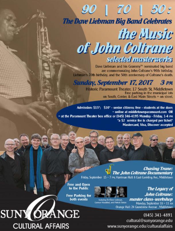 The Dave Liebman Big Band Celebrates the Music of John Coltrane Sunday, September 17th at the Historic Paramount Theater