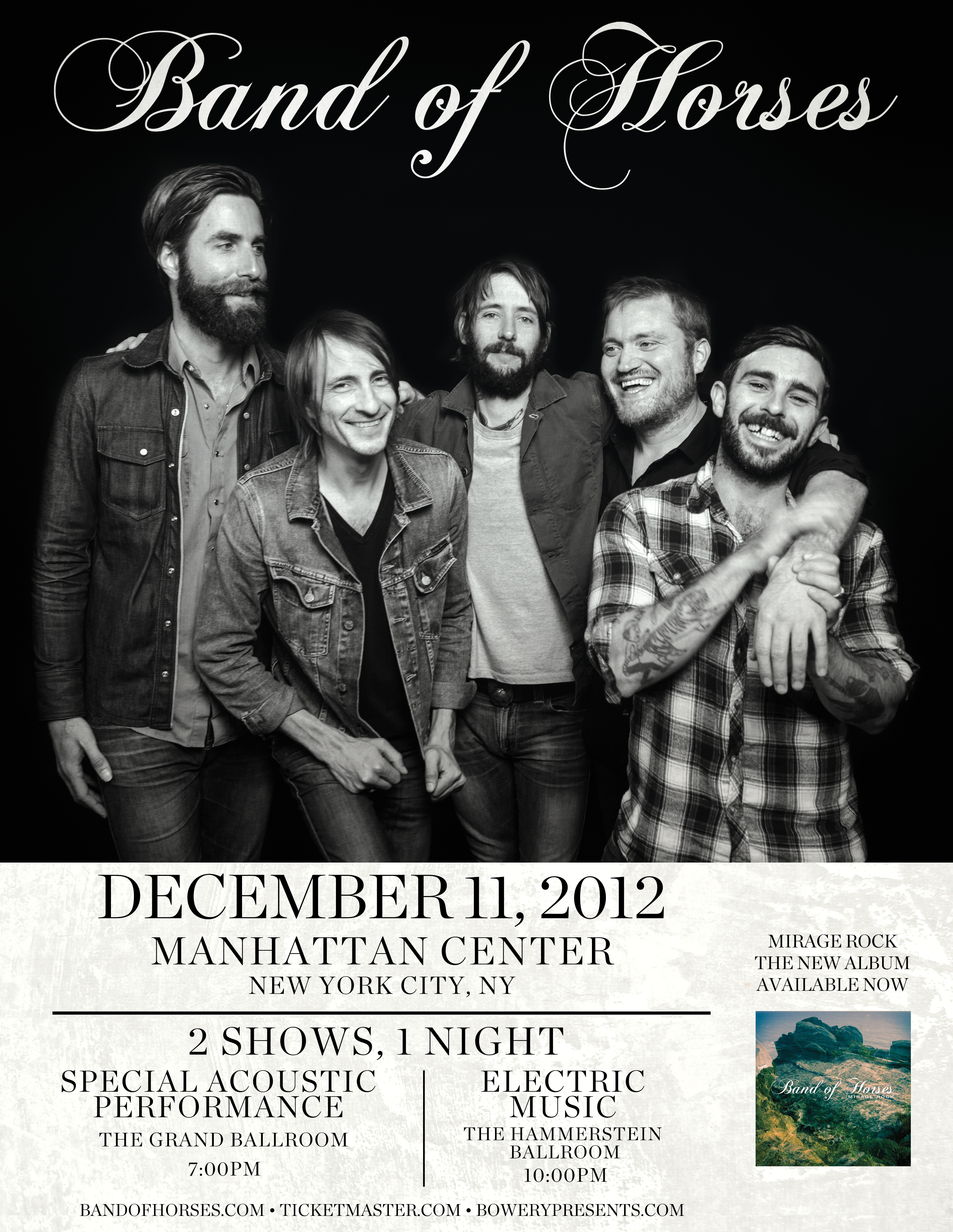 Band of Horses will play two NYC shows on 12/11/12