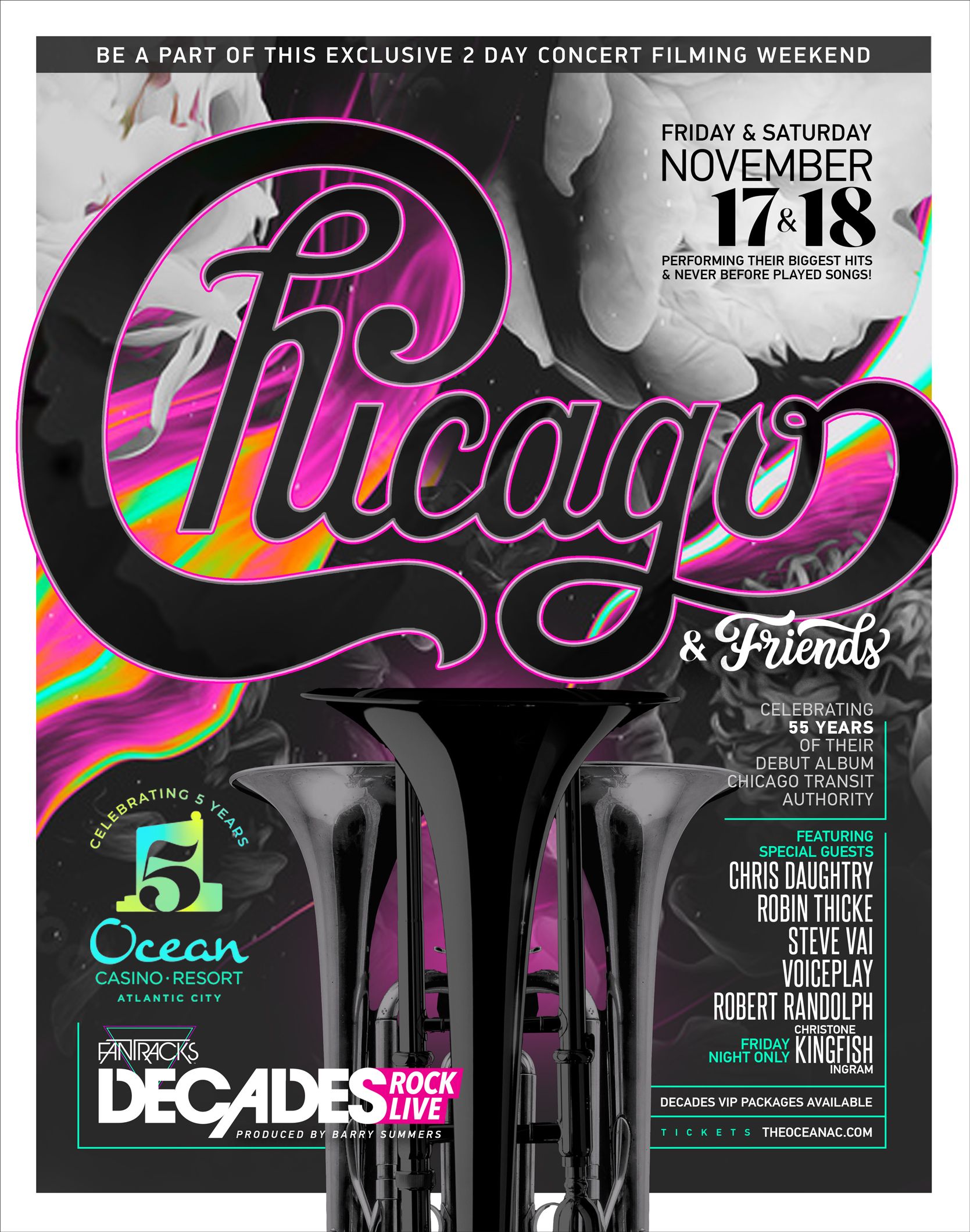 “CHICAGO & FRIENDS” PRODUCED BY DECADES ROCK LIVE ANNOUNCES NEW SPECIAL GUESTS, ROBERT RANDOLPH, CHRISTONE “KINGFISH” INGRAM, VoicePlay