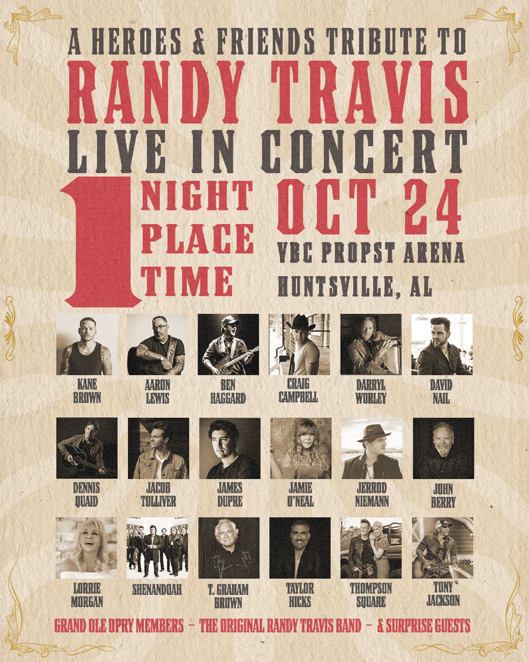 ‘A Heroes & Friends Tribute To Randy Travis’ Lineup Announced For Huntsville’s VBC Propst Arena on Tues., Oct. 24 at 7 PM