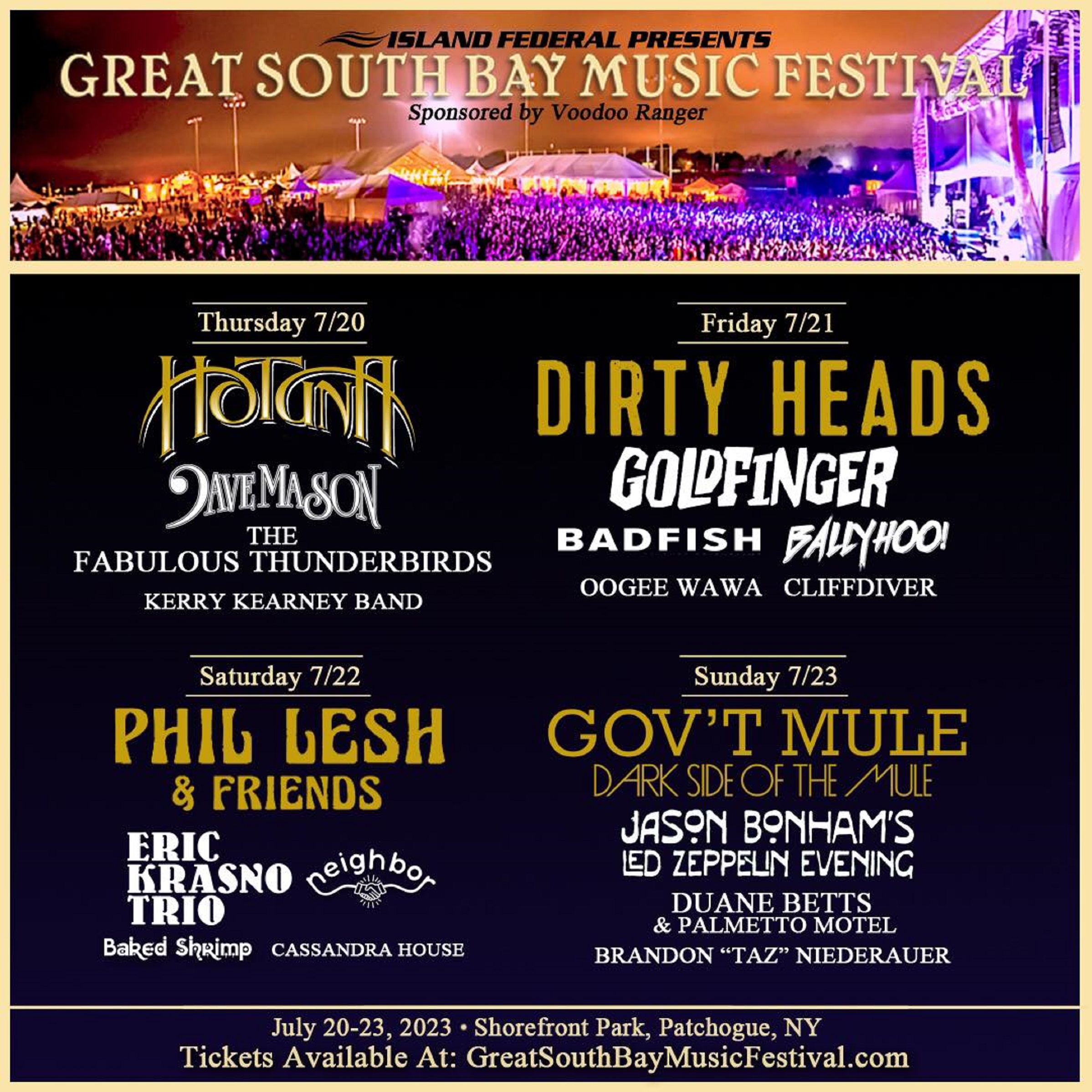 THE GREAT SOUTH BAY MUSIC FESTIVAL ANNOUNCES Phil Lesh, Gov't Mule, Hot Tuna, Dave Mason, and many more!