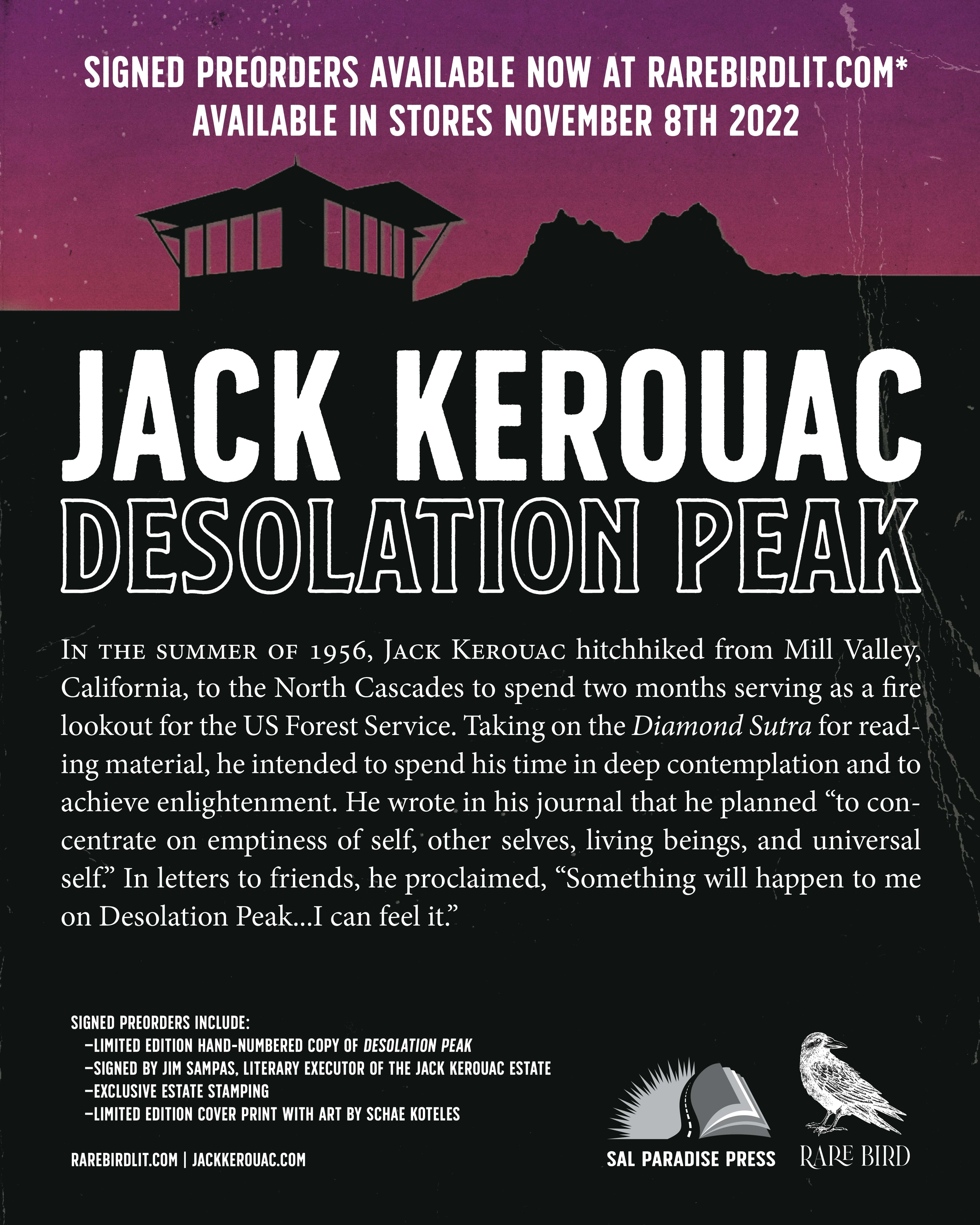 The Jack Kerouac Estate Launches Sal Paradise Press to Co-Publish with Rare Bird, Including New Deluxe Hardcover of Desolation Peak, Featuring Previously Unpublished Writing and Archival Materials by Legendary Beat Generation Jack Kerouac