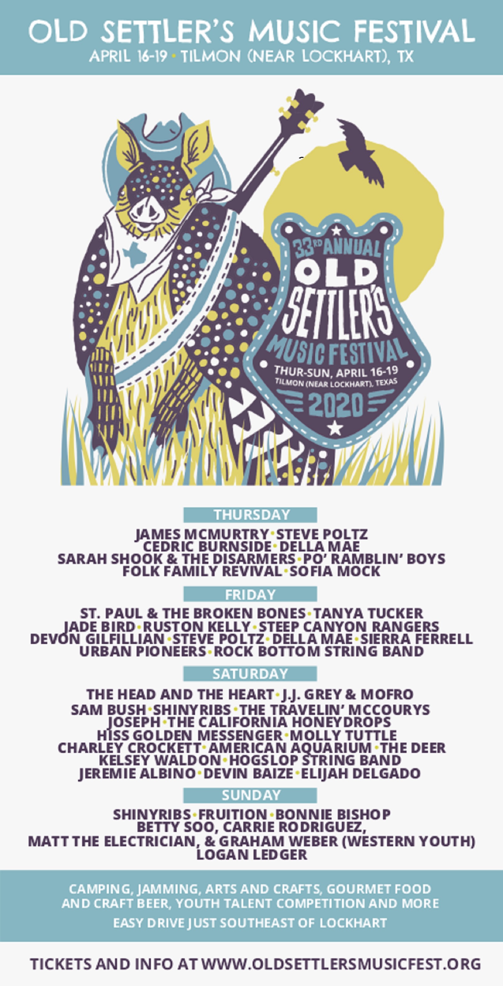 33rd Annual Old Settler's Music Festival Release Set Times