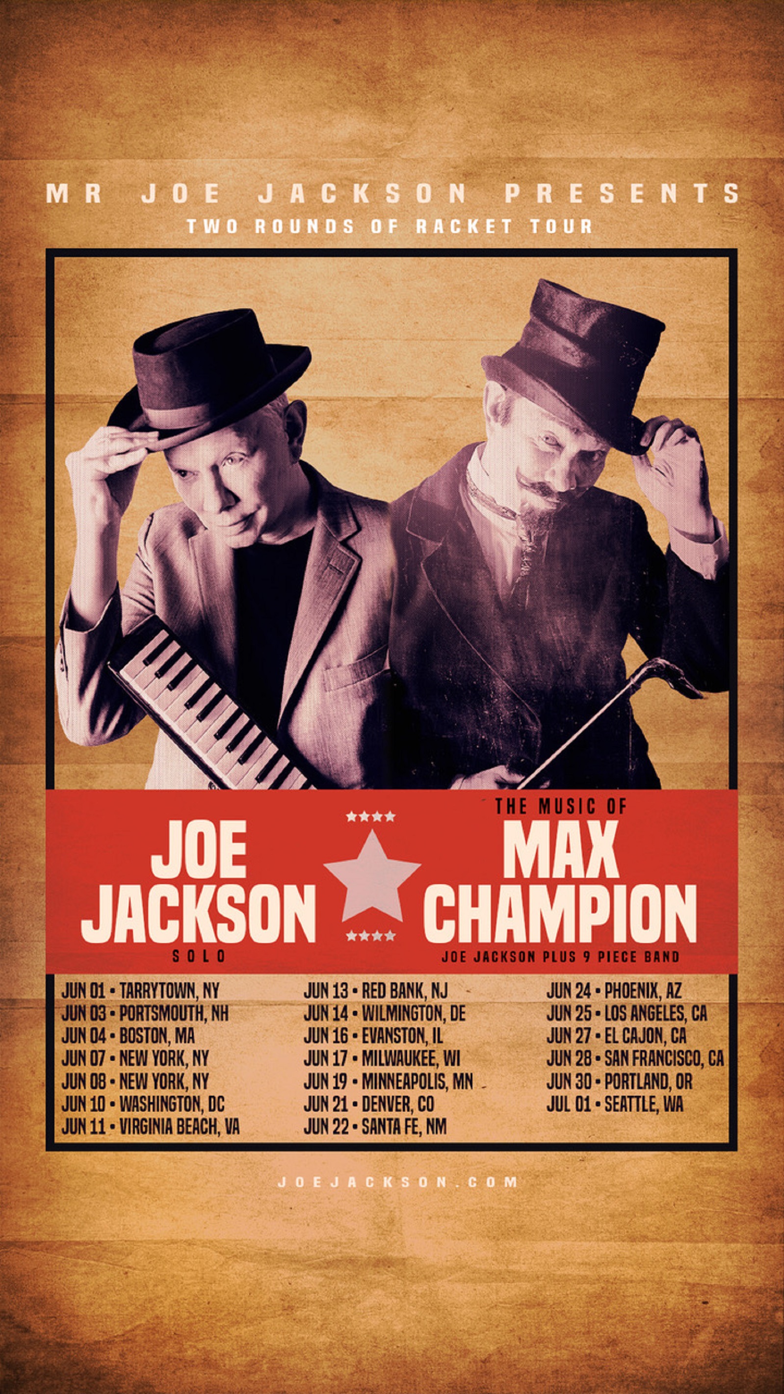 Mr. Joe Jackson Presents "The Two Rounds Of Racket Tour" Appearing in 19 North American Cities in Summer 2024