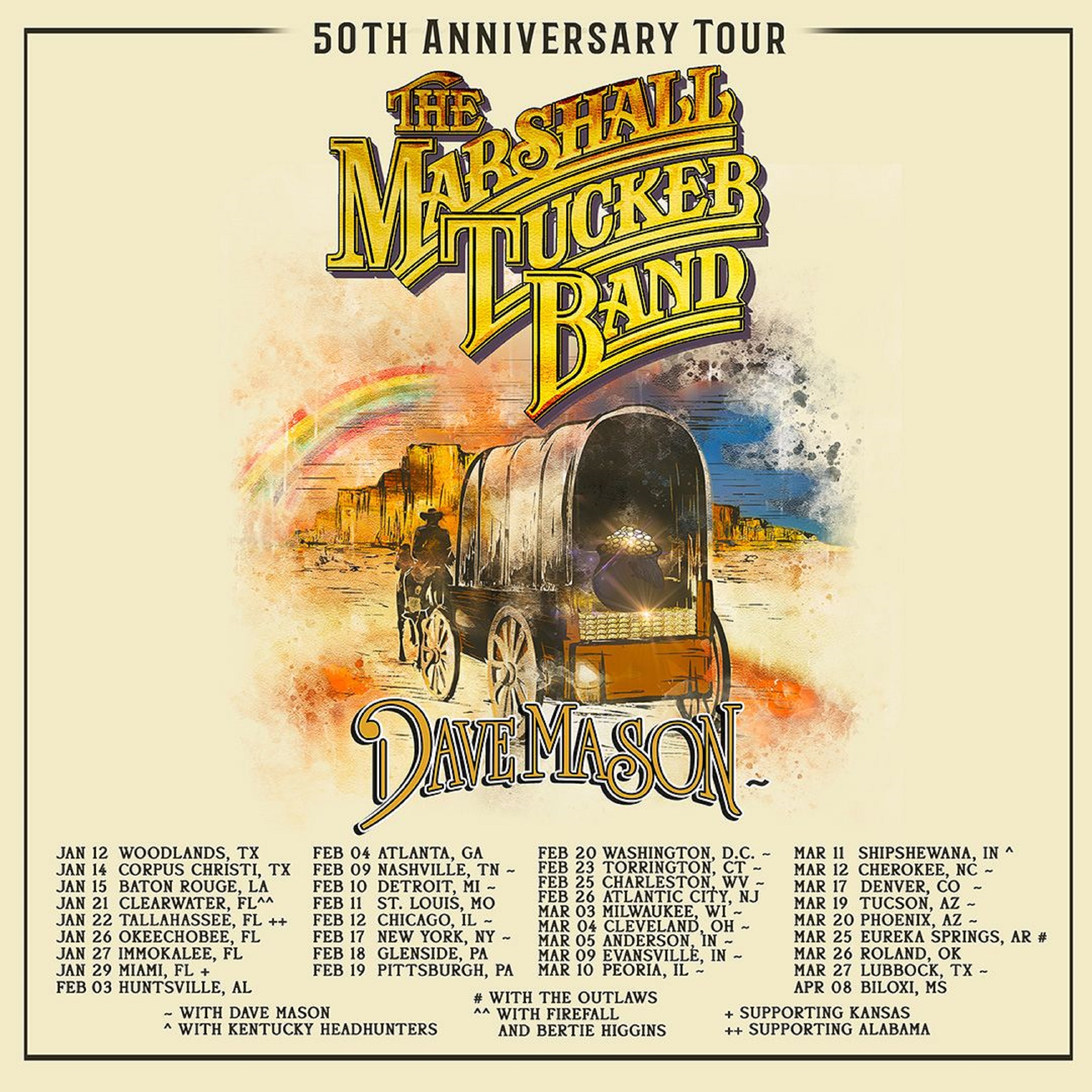 THE MARSHALL TUCKER BAND ANNOUNCES HISTORIC "50TH ANNIVERSARY TOUR" 