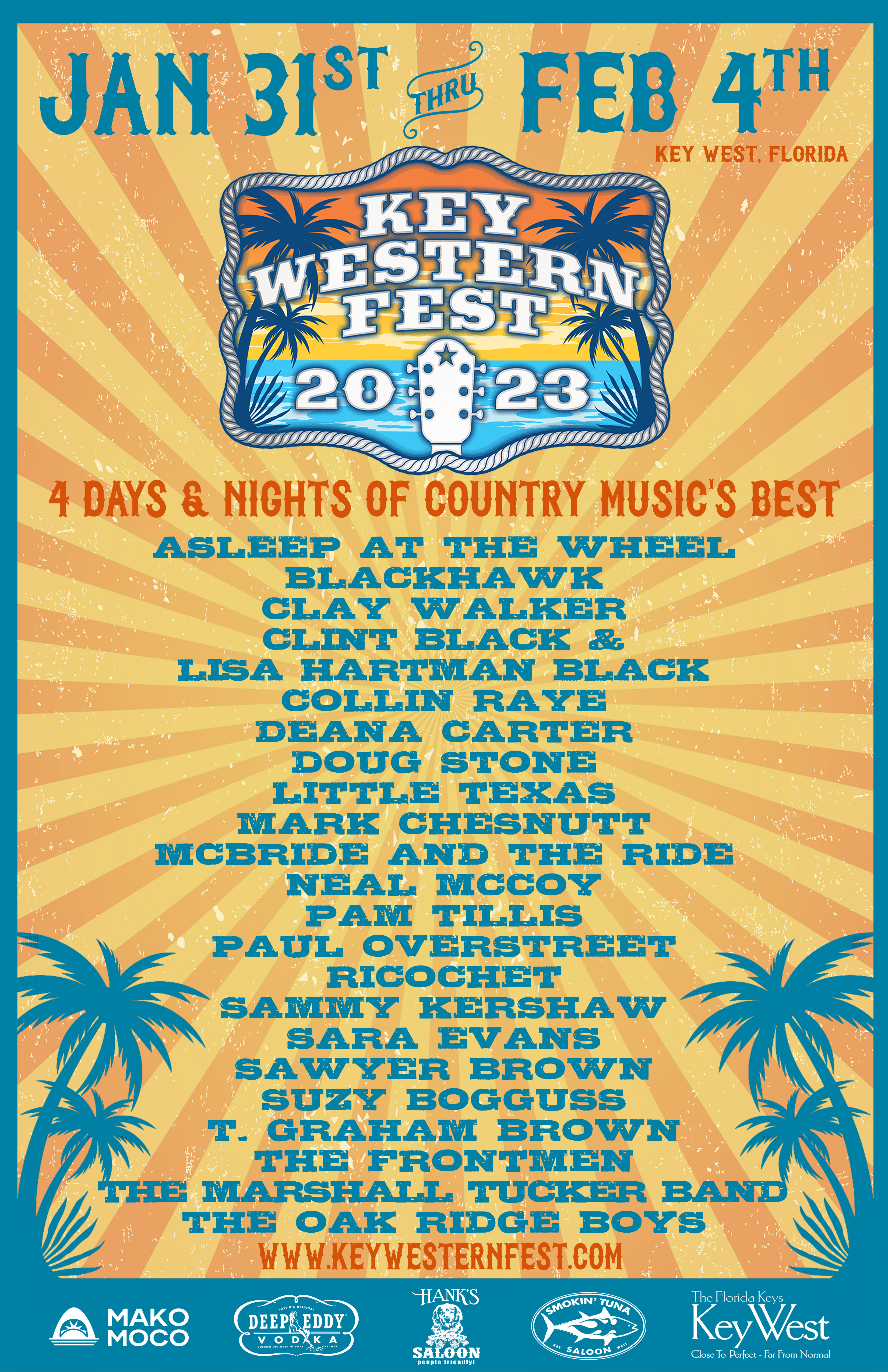 Key Western Fest 2023:  January 31-February 4 in Key West, FL at Truman Waterfront Park Amphitheater