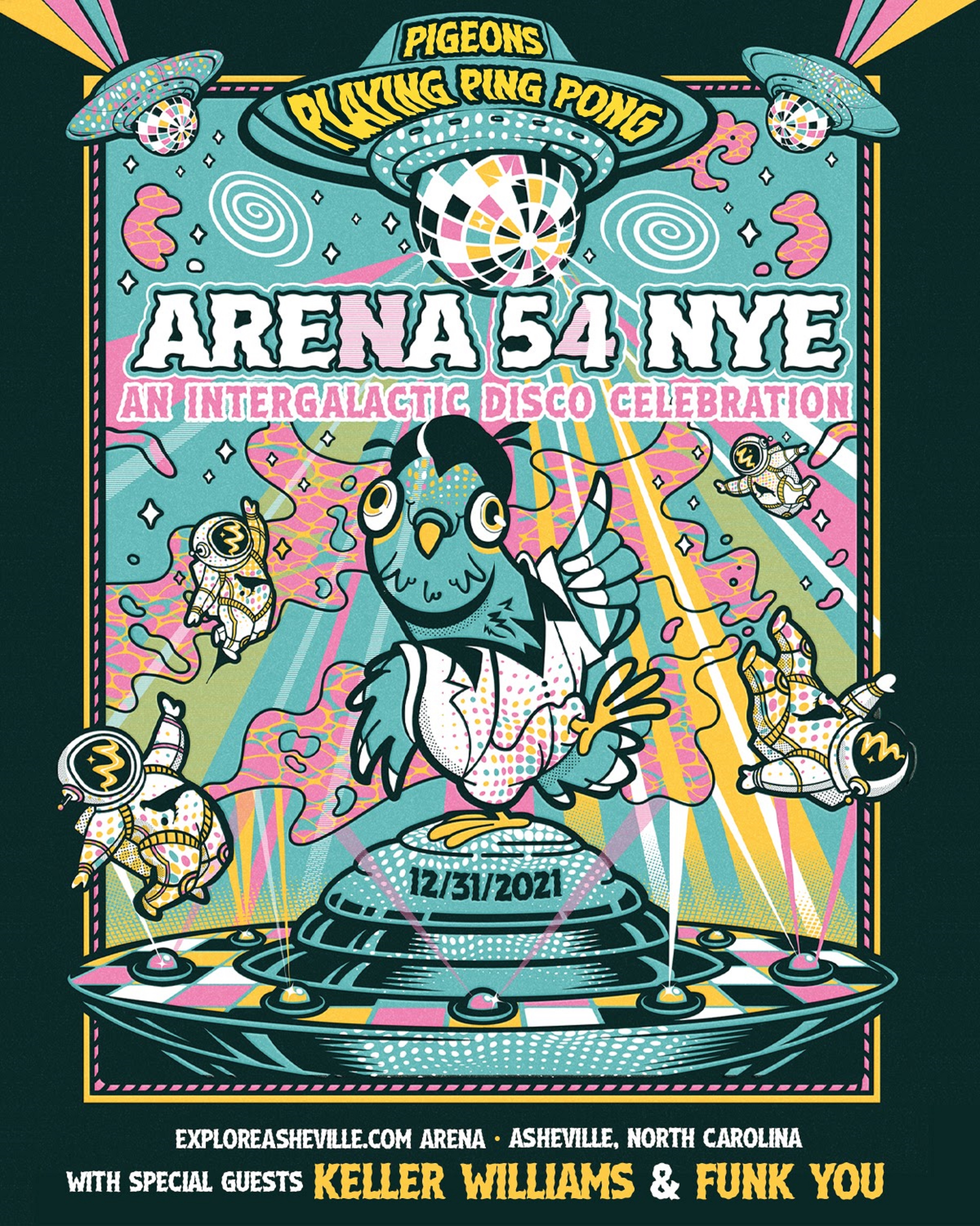 PIGEONS PLAYING PING PONG ANNOUNCES “ARENA 54 NYE” ASHEVILLE NEW YEAR’S EVE RUN