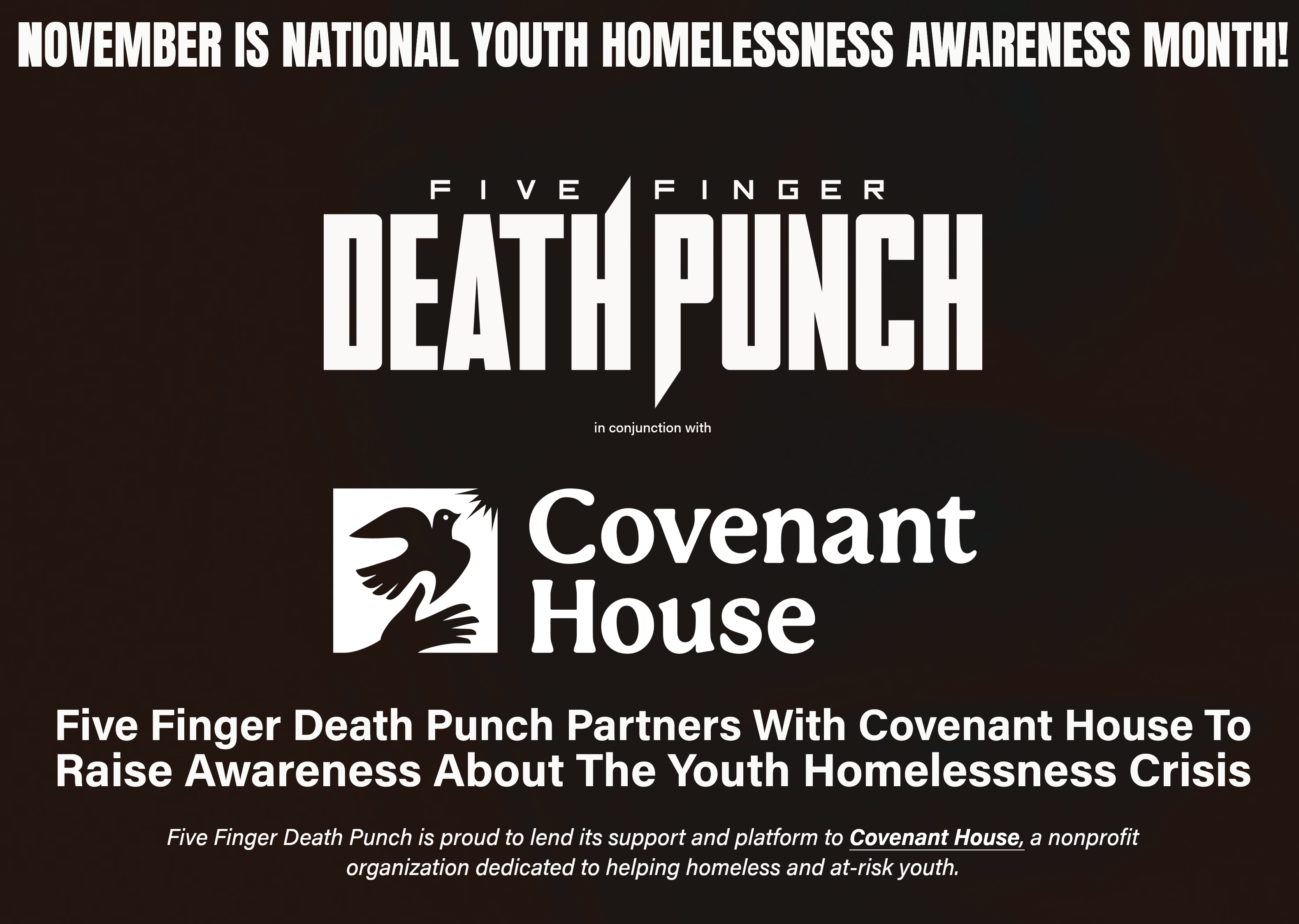 Five Finger Death Punch Partners With Covenant House To Raise Awareness About The Youth Homelessness Crisis