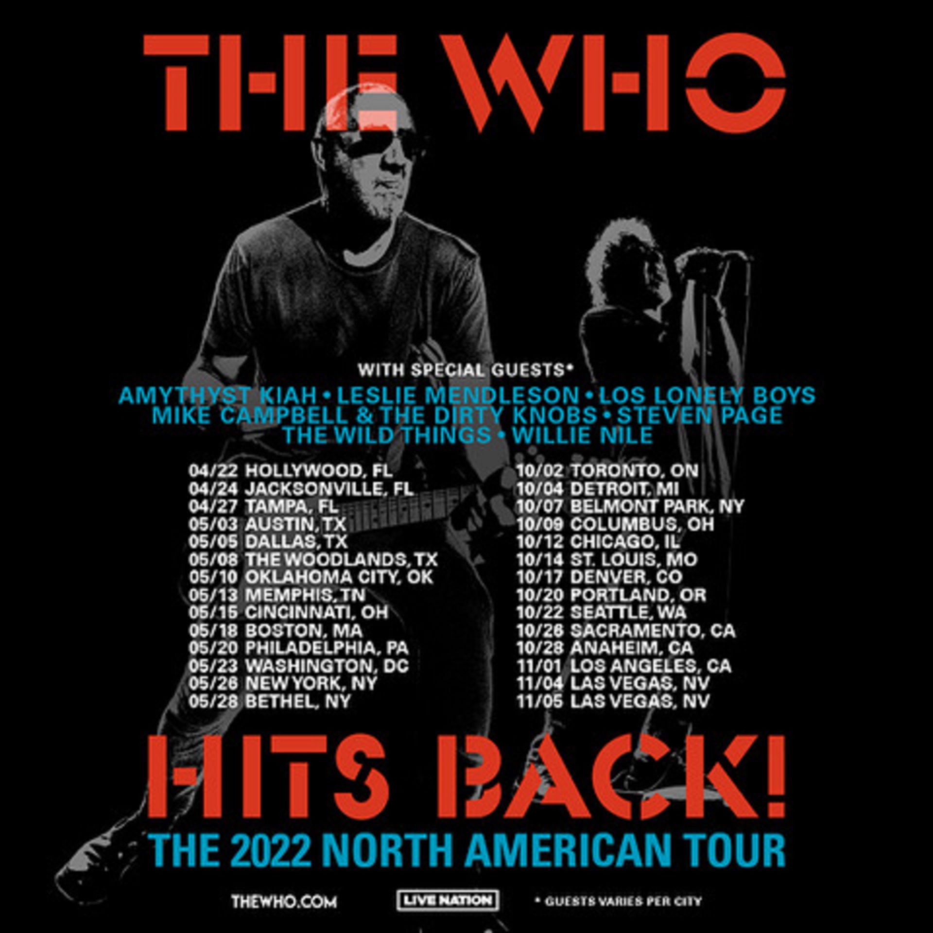 THE WHO ANNOUNCE SPECIAL GUESTS FOR 2022 TOUR: Mike Campbell & The Dirty Knobs, Los Lonely Boys, Amethyst Kiah, The Wild Things + more