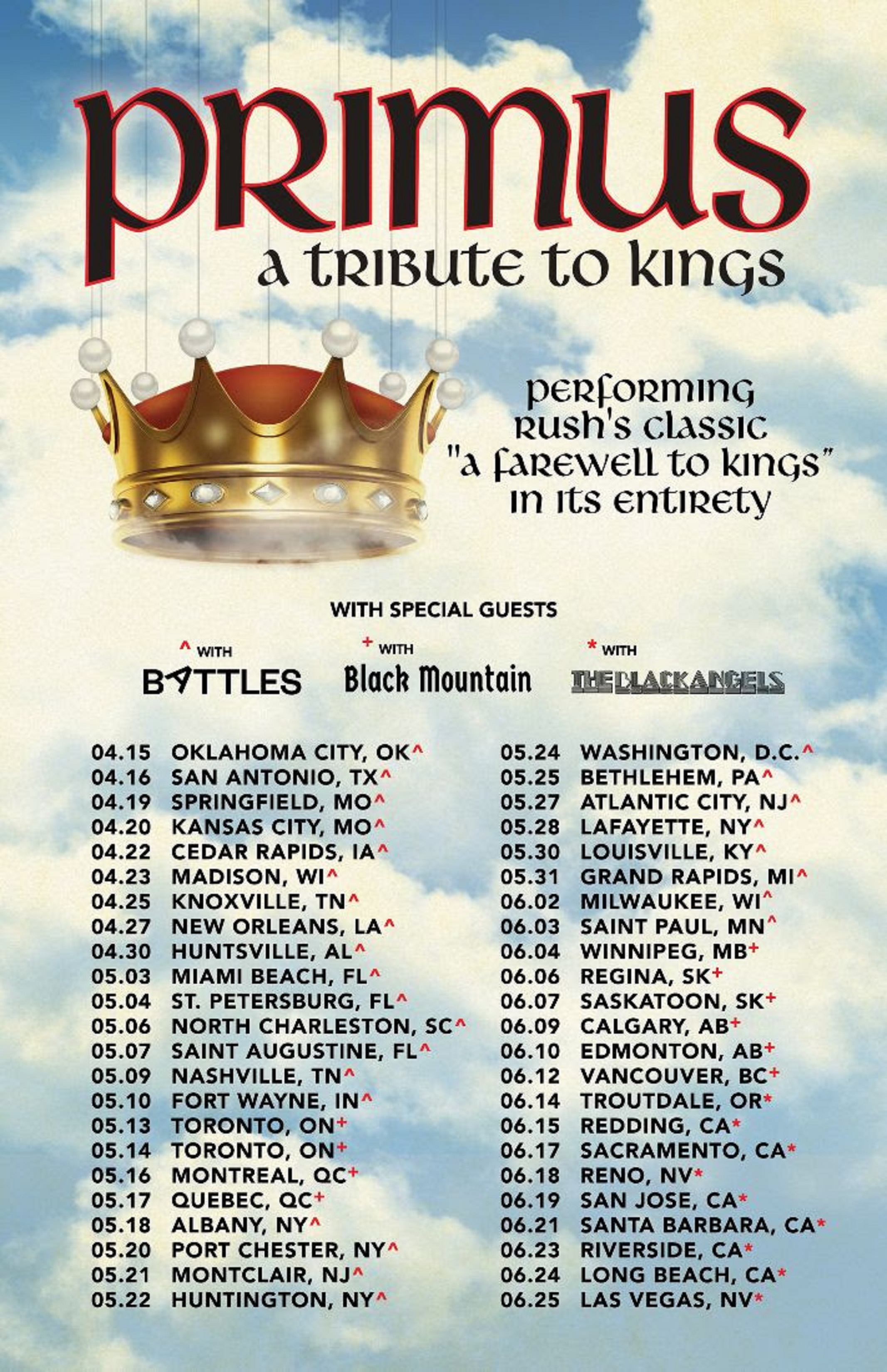 Primus Pays Tribute To Rush In 46-date extension of its wildly popular ‘A Tribute To Kings’ Tour