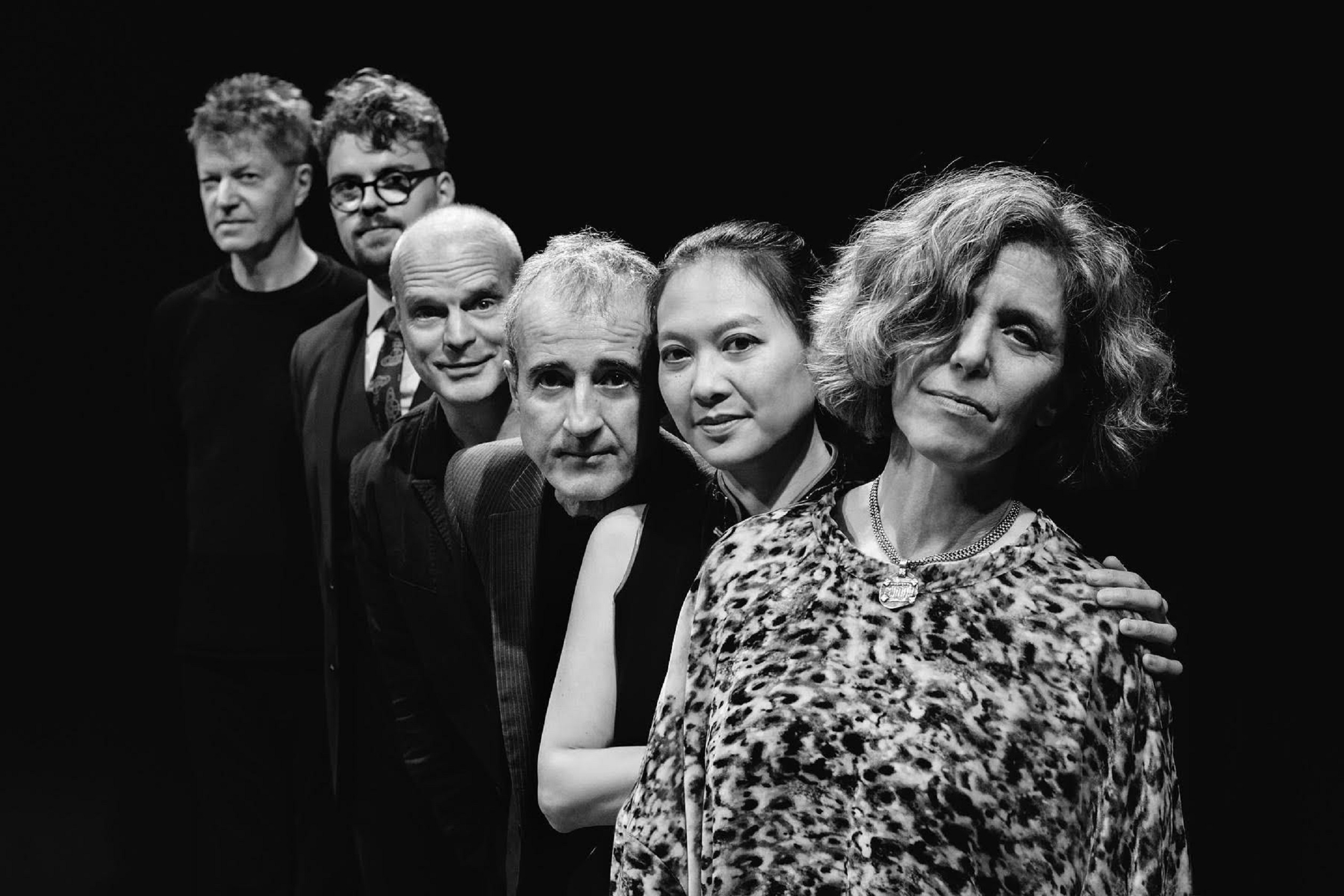 The Rhapsody Band: (Left to Right) Nels Cline, Fabian Rucker, John Medeski, Bobby Previte, Jen Shyu, Zeena Parkins. Photo by Glen DiCrocco