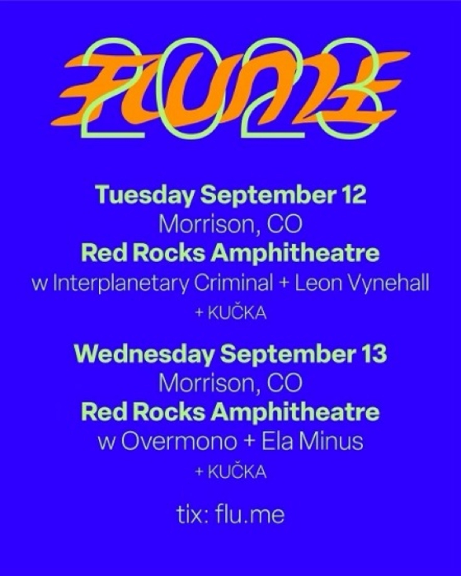 FLUME live at Red Rocks Amphitheatre on Tuesday, September 12 & Wednesday, September 13, 2023.