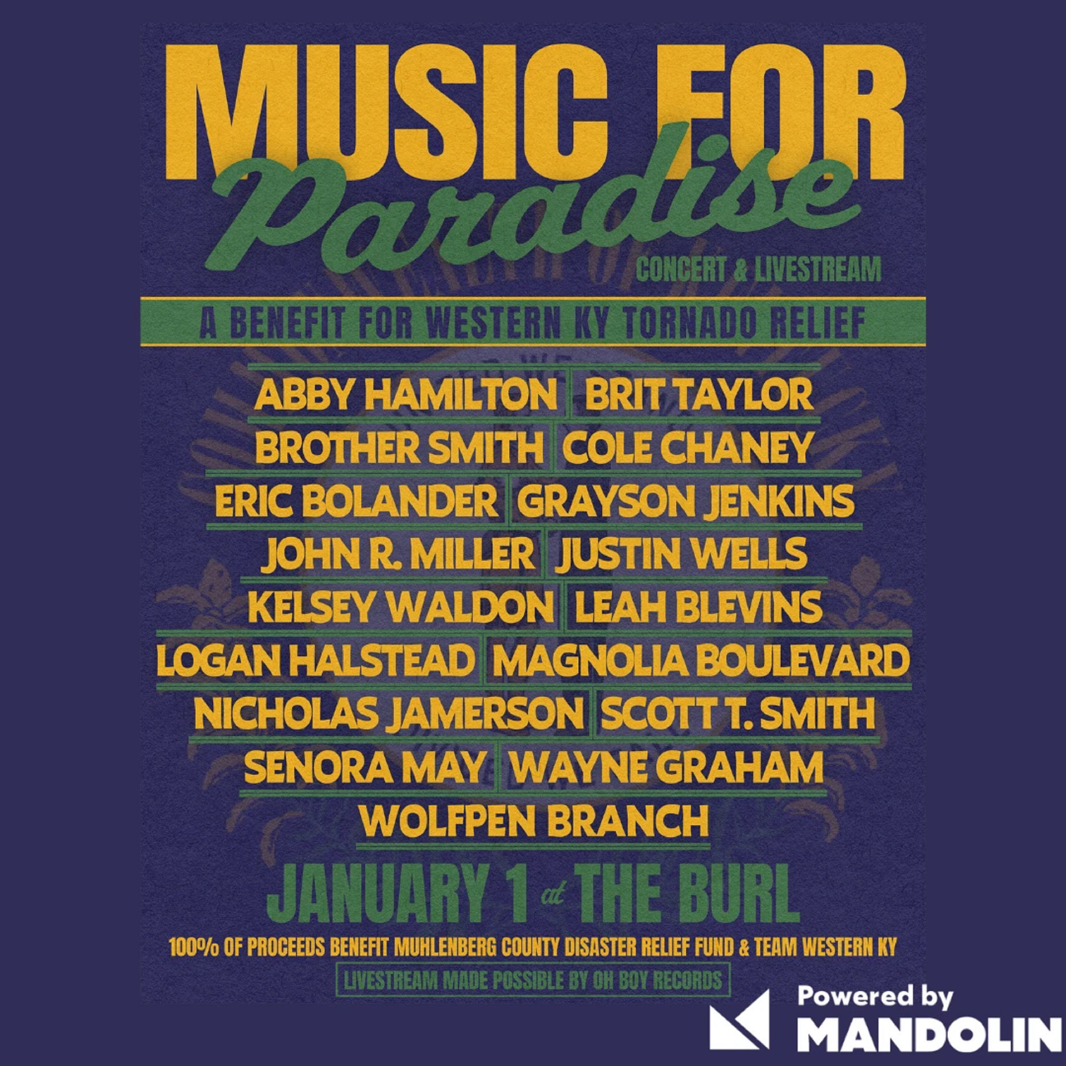 “Music For Paradise: A Benefit For Western KY Tornado Relief” concert confirmed for January 1