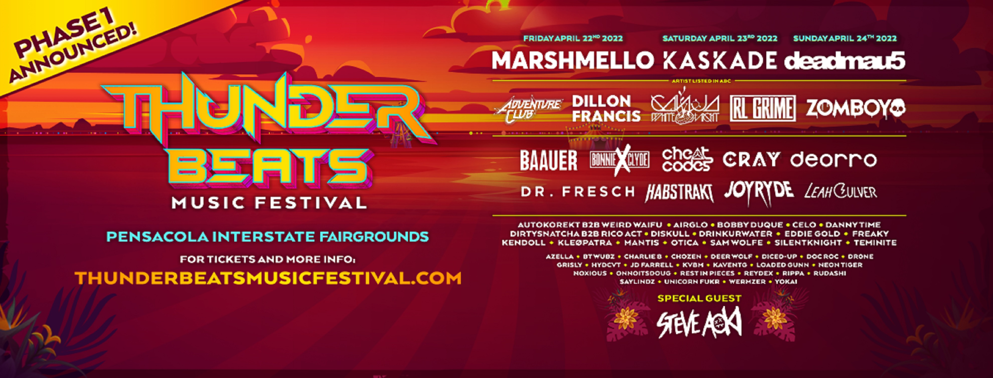 THUNDER BEATS MUSIC FESTIVAL ANNOUNCES LINEUP FOR INAUGURAL EVENT, APRIL 22-24, 2022