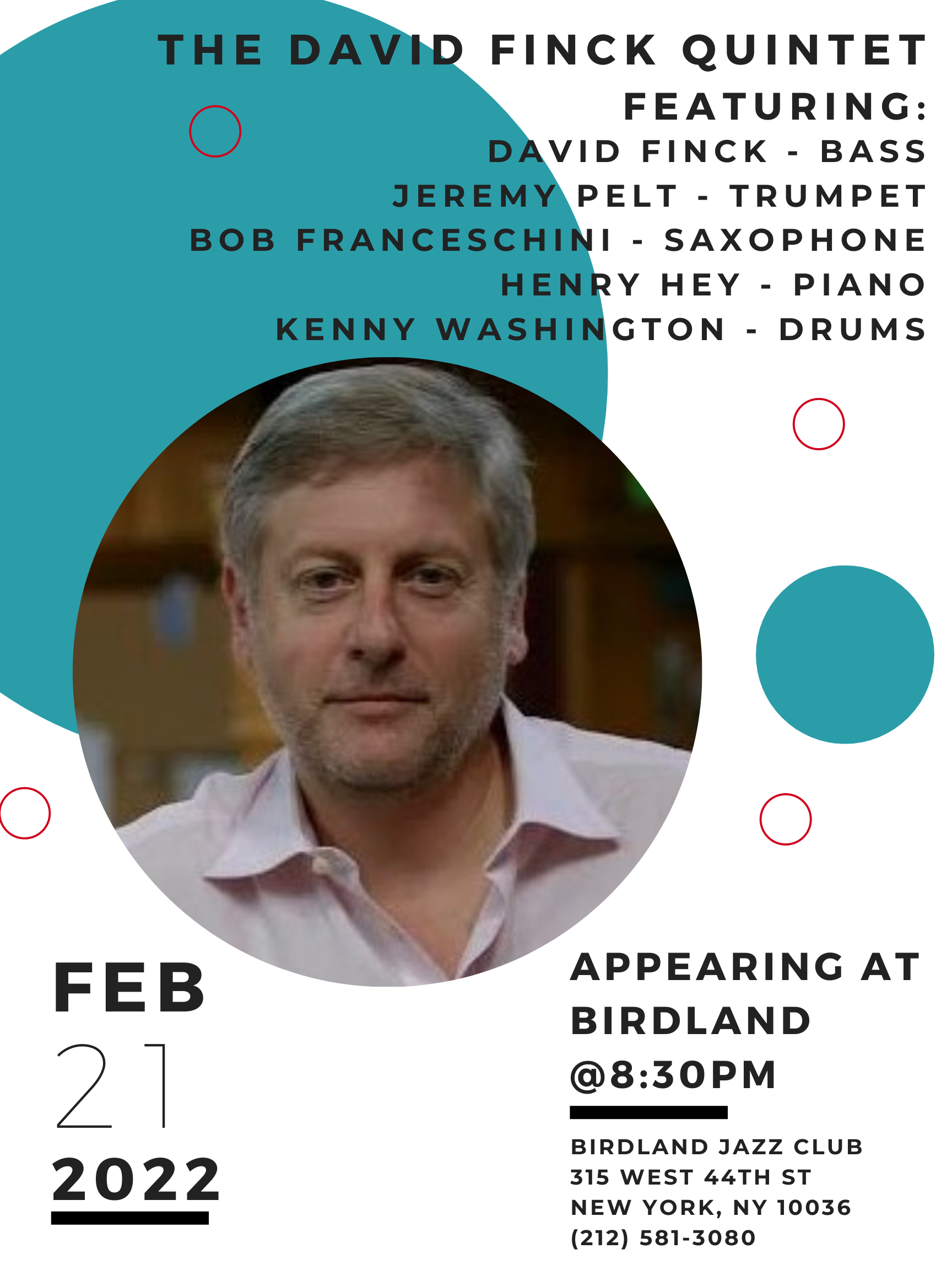 David Finck Quintet Appearing @ The Birdland Theater Monday, February 21st