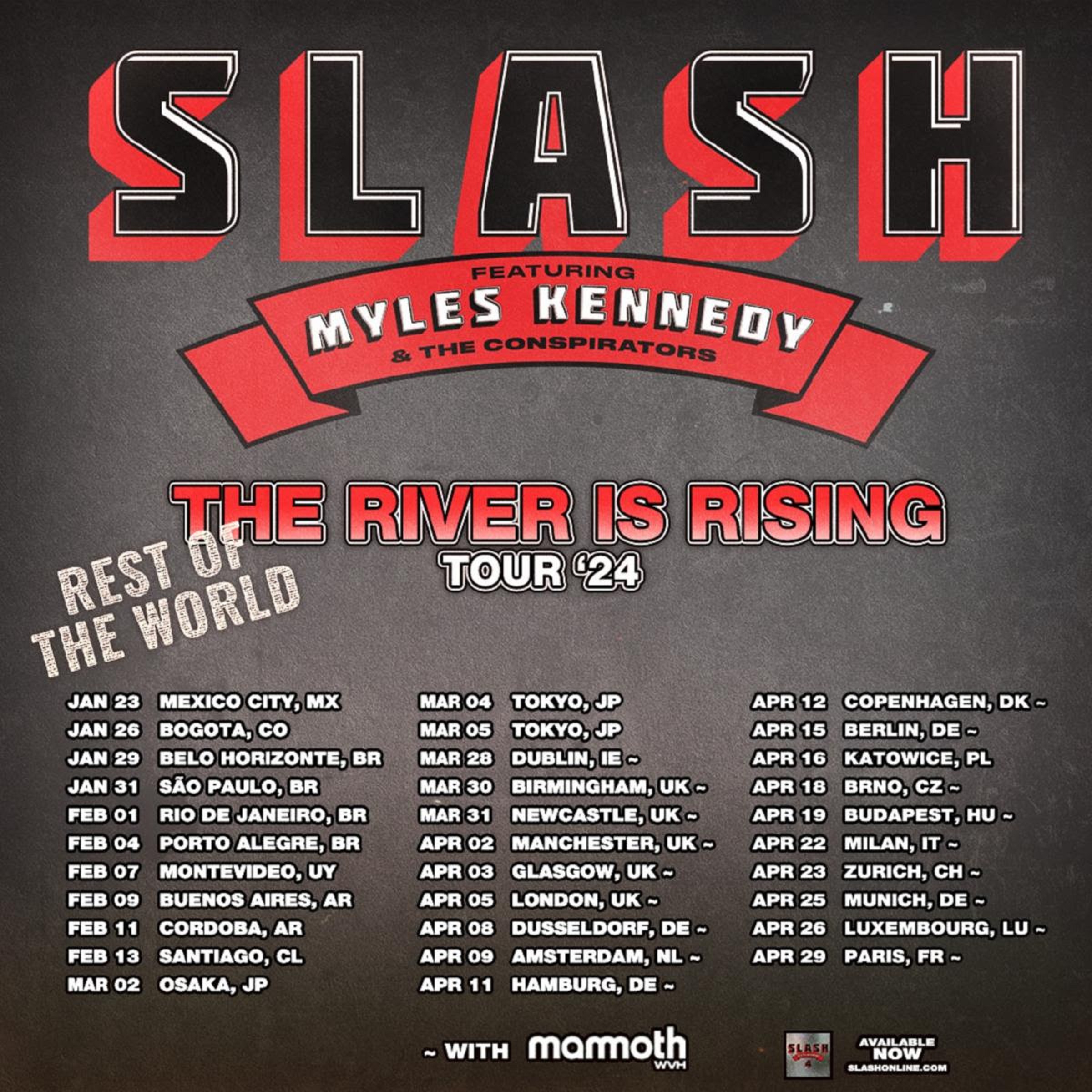 Slash Ft. Myles Kennedy and The Conspirators Announce ‘The River Is Rising-Rest of the World Tour 2024'