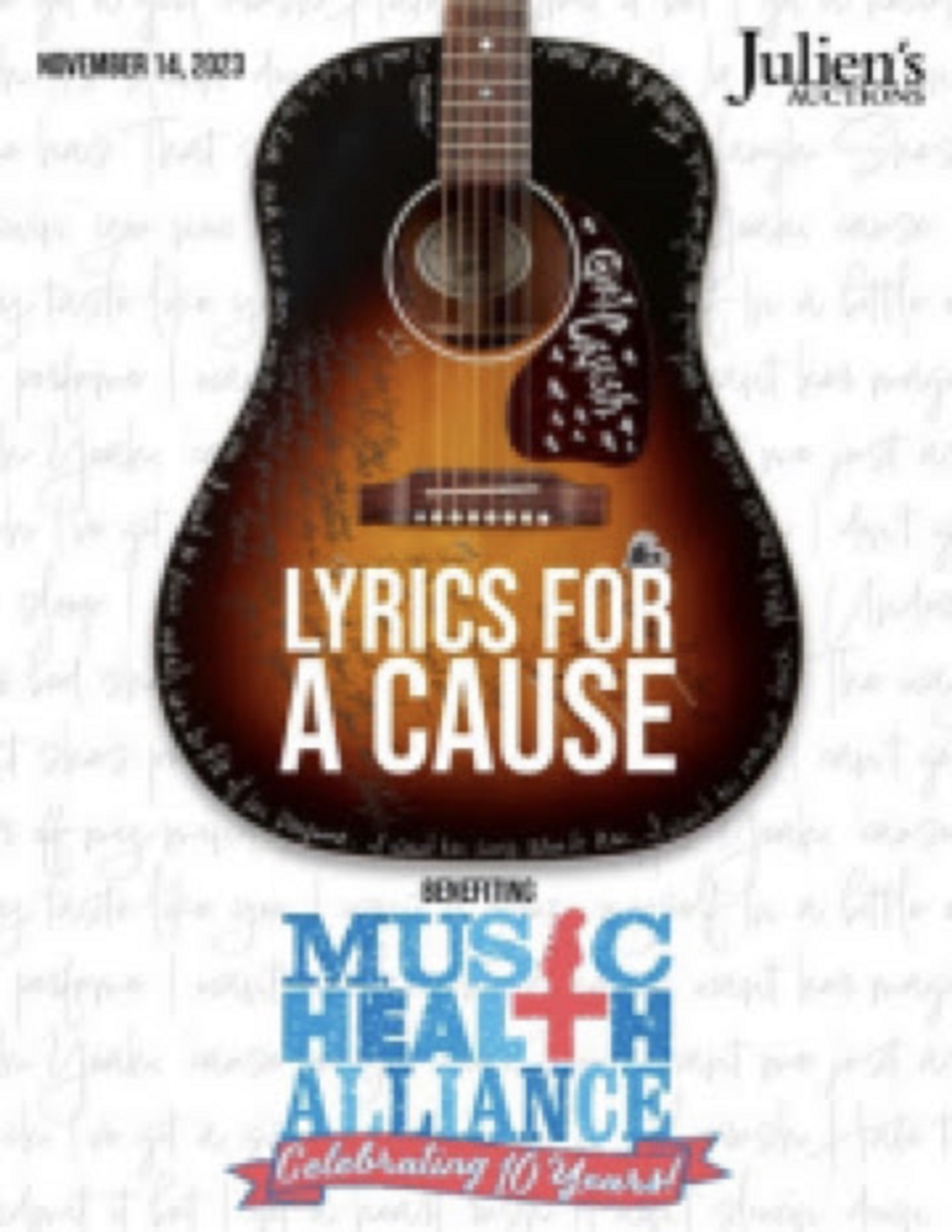 Julien's Auctions announces 4th annual "Lyrics for a Cause" Music Health Alliance benefit auction, first-time live in Nashville