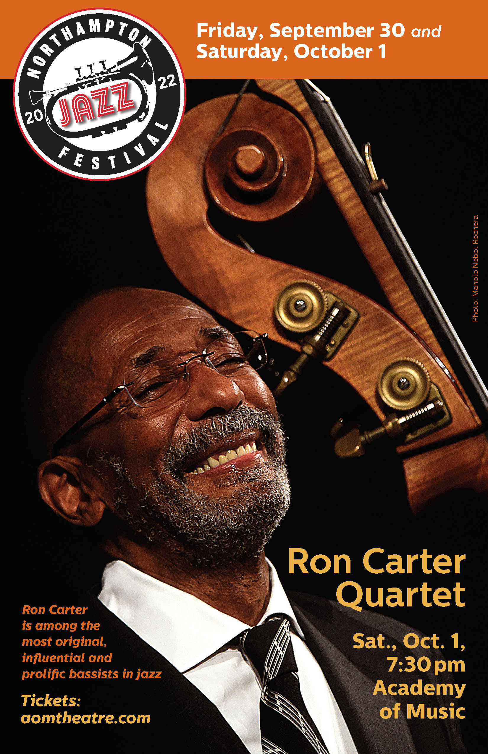 Ron Carter Quartet at Northampton MA Jazz Fest Oct.1!