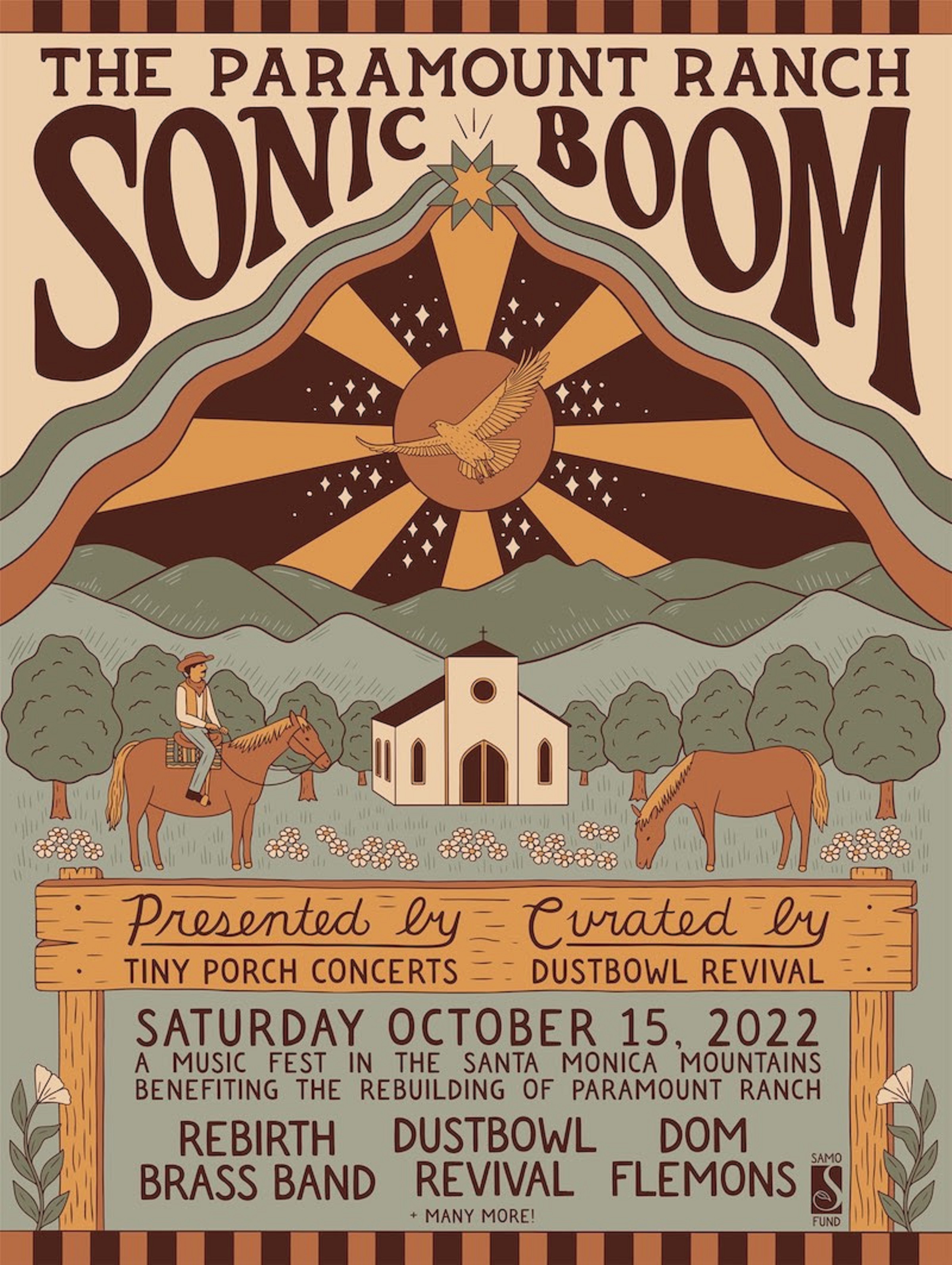 Roots-music luminaries Dustbowl Revival team with Tiny Porch Concerts for the Paramount Ranch Sonic Boom Festival ft. Rebirth Brass Band, Dom Flemons & more, proceeds to help rebuild the fire-devastated Paramount Ranch