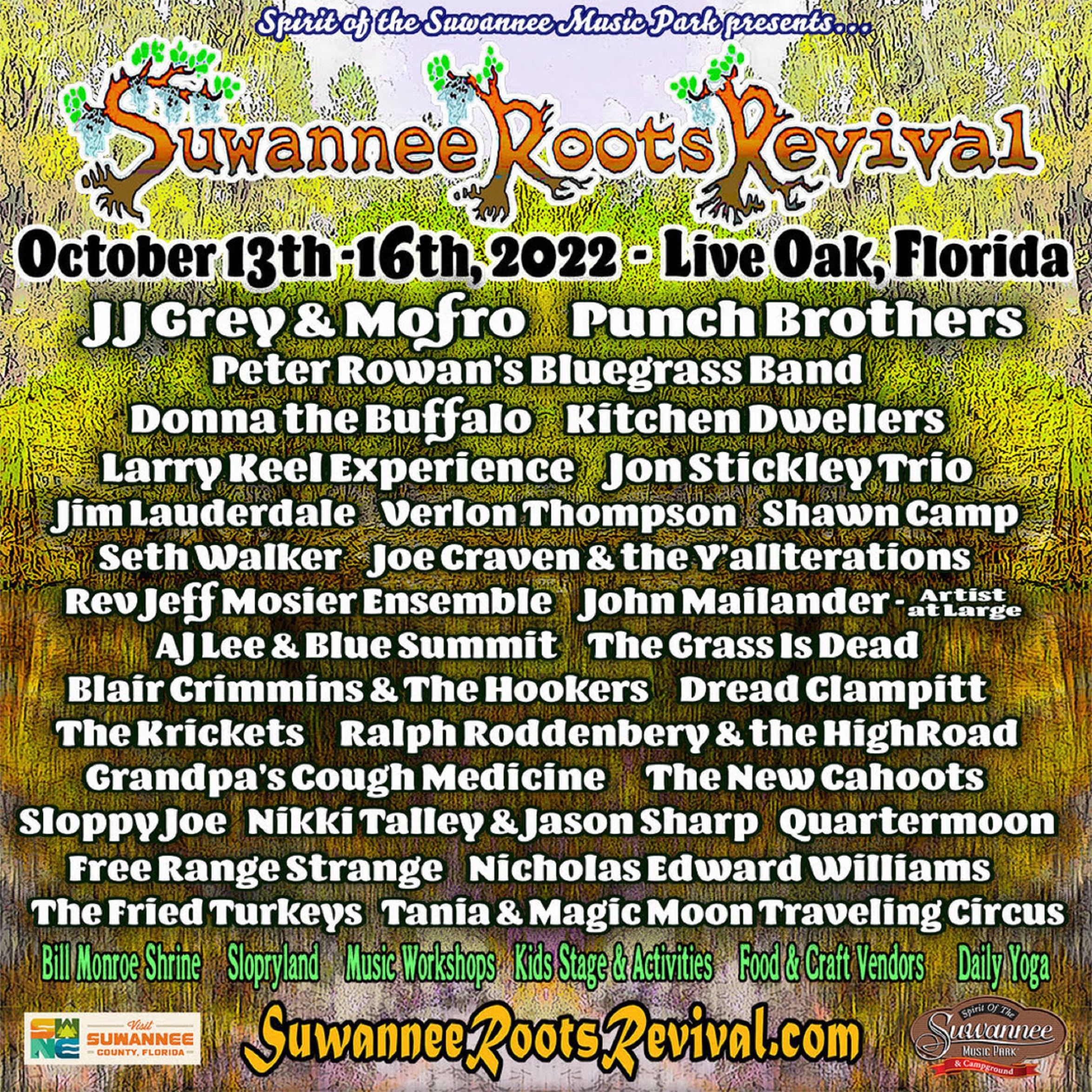 Suwannee Roots Revival Schedule is up! JJ Grey & Mofro, Punch Brothers, Peter Rowan, Donna the Buffalo