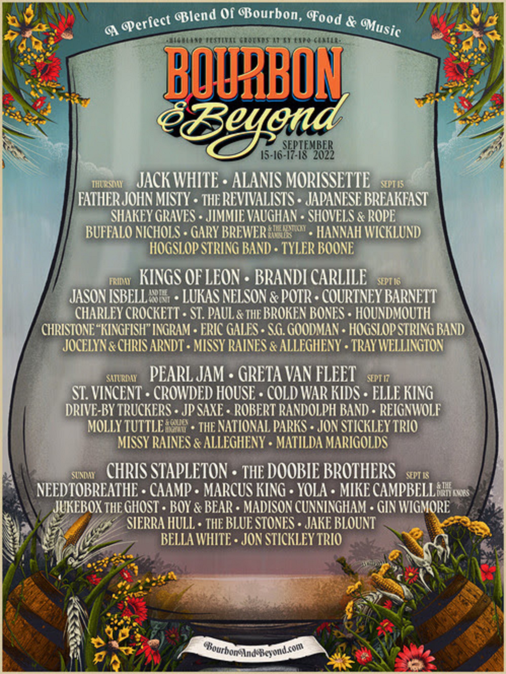 Bourbon & Beyond Returns With Pearl Jam, Chris Stapleton, Kings of Leon, Jack White, Brandi Carlile, Alanis Morissette, Greta Van Fleet, The Doobie Brothers 50th Anniversary