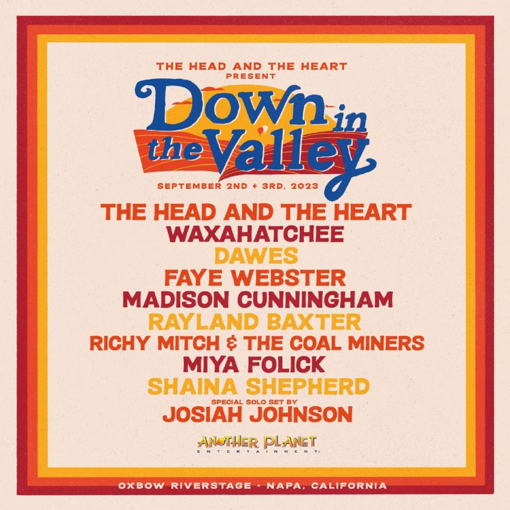 The Head And The Heart & Another Planet Entertainment Announce Line-Up for Down In The Valley Sept 2-3 Napa, CA