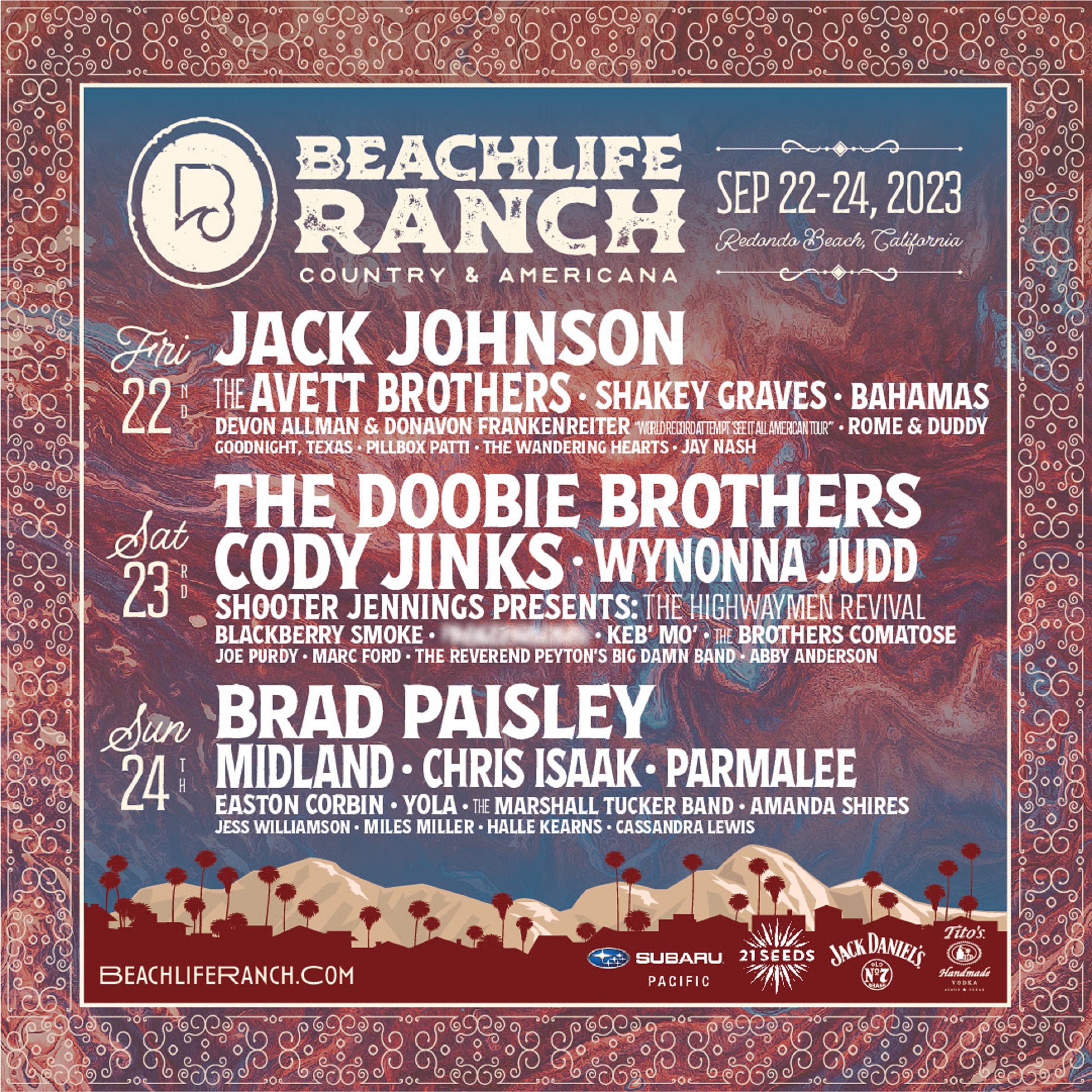 BeachLife Ranch Announces Lineup for 2nd Annual Event; Jack Johnson, Brad Paisley, The Doobie Brothers, Cody Jinks, and More to Perform