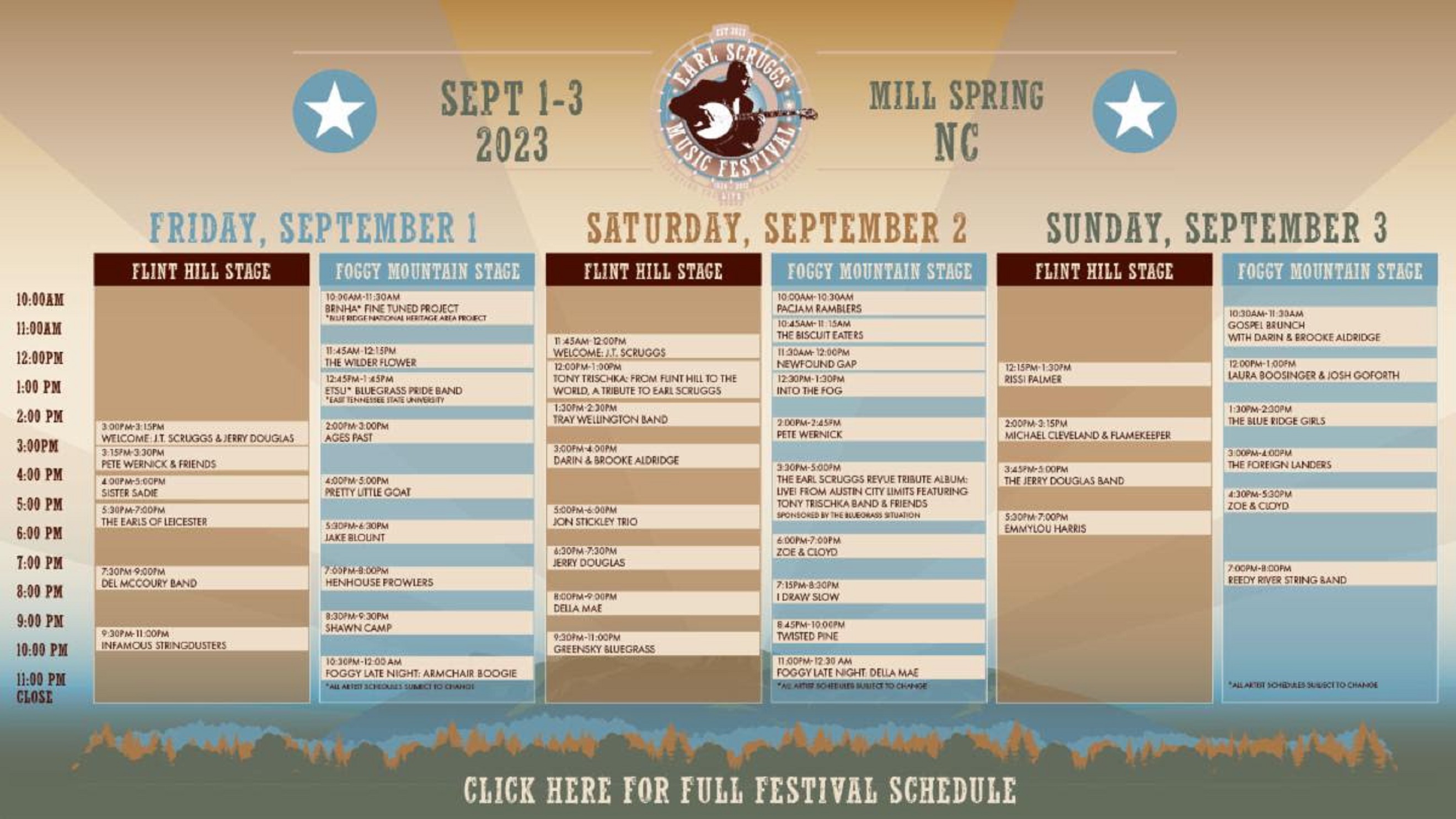 EARL SCRUGGS MUSIC FESTIVAL Shares Daily Schedules for 2023 Event