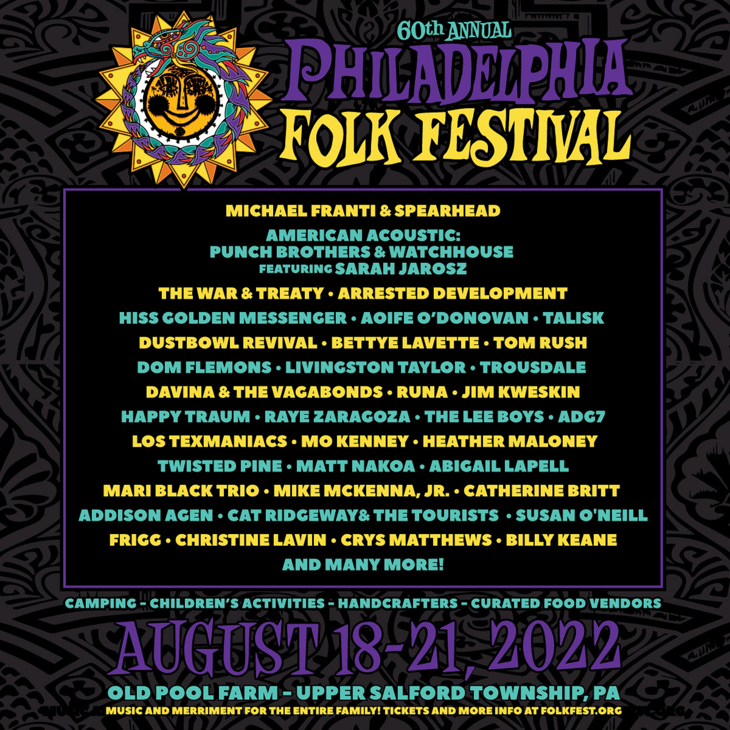 PHILADELPHIA FOLK FESTIVAL Announces 60th Anniversary Artist Lineup