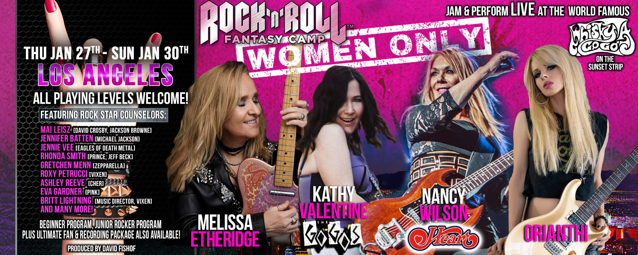 Melissa Etheridge, Nancy Wilson (Heart), Kathy Valentine (Go-Go's) & Orianthi at Women Only Rock Camp