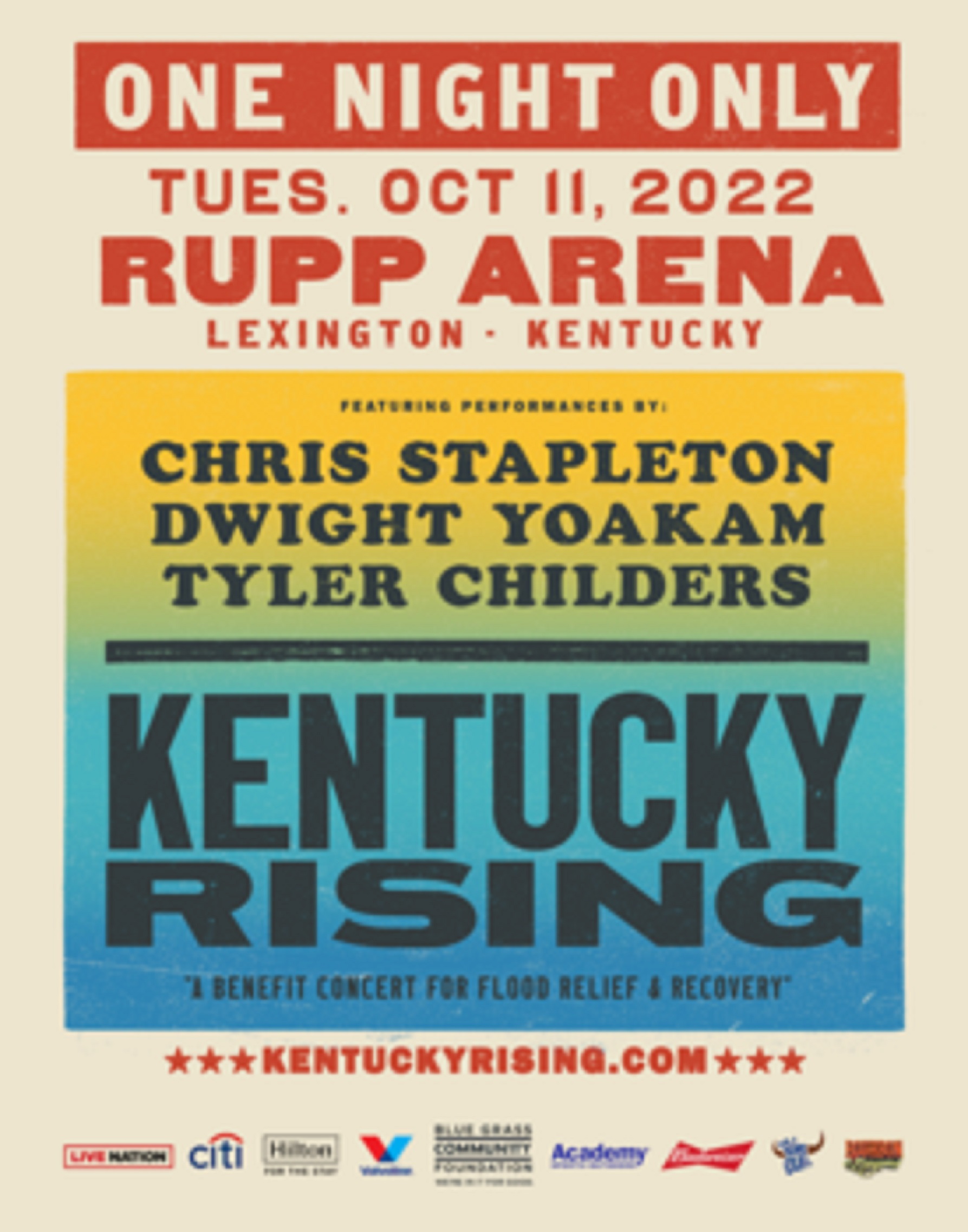 “Kentucky Rising” concert feat. Chris Stapleton, Dwight Yoakam and Tyler Childers to be livestreamed via Veeps