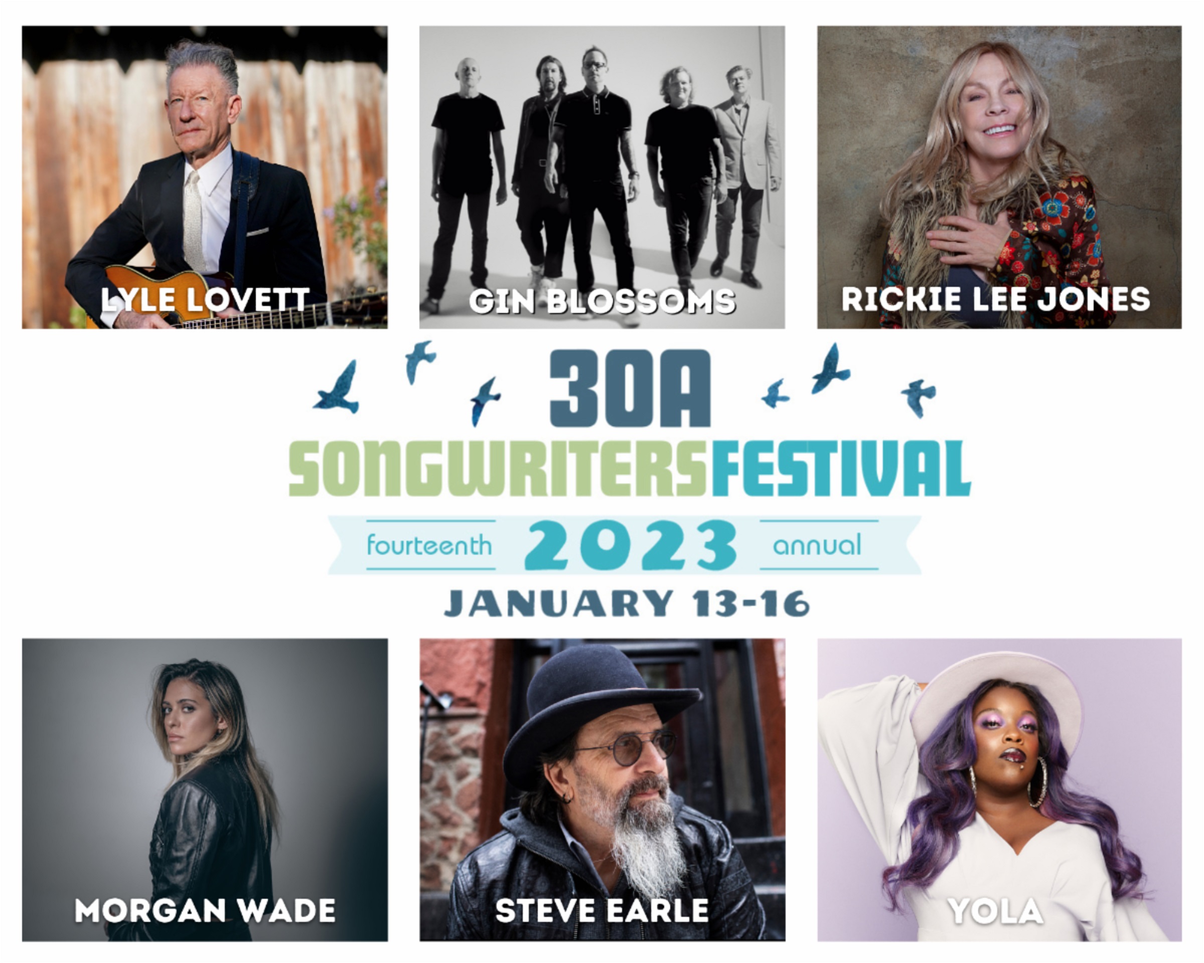 30A SONGWRITERS FESTIVAL announces 2023 headliners including Lyle Lovett, Gin Blossoms, Rickie Lee Jones, Steve Earle and more