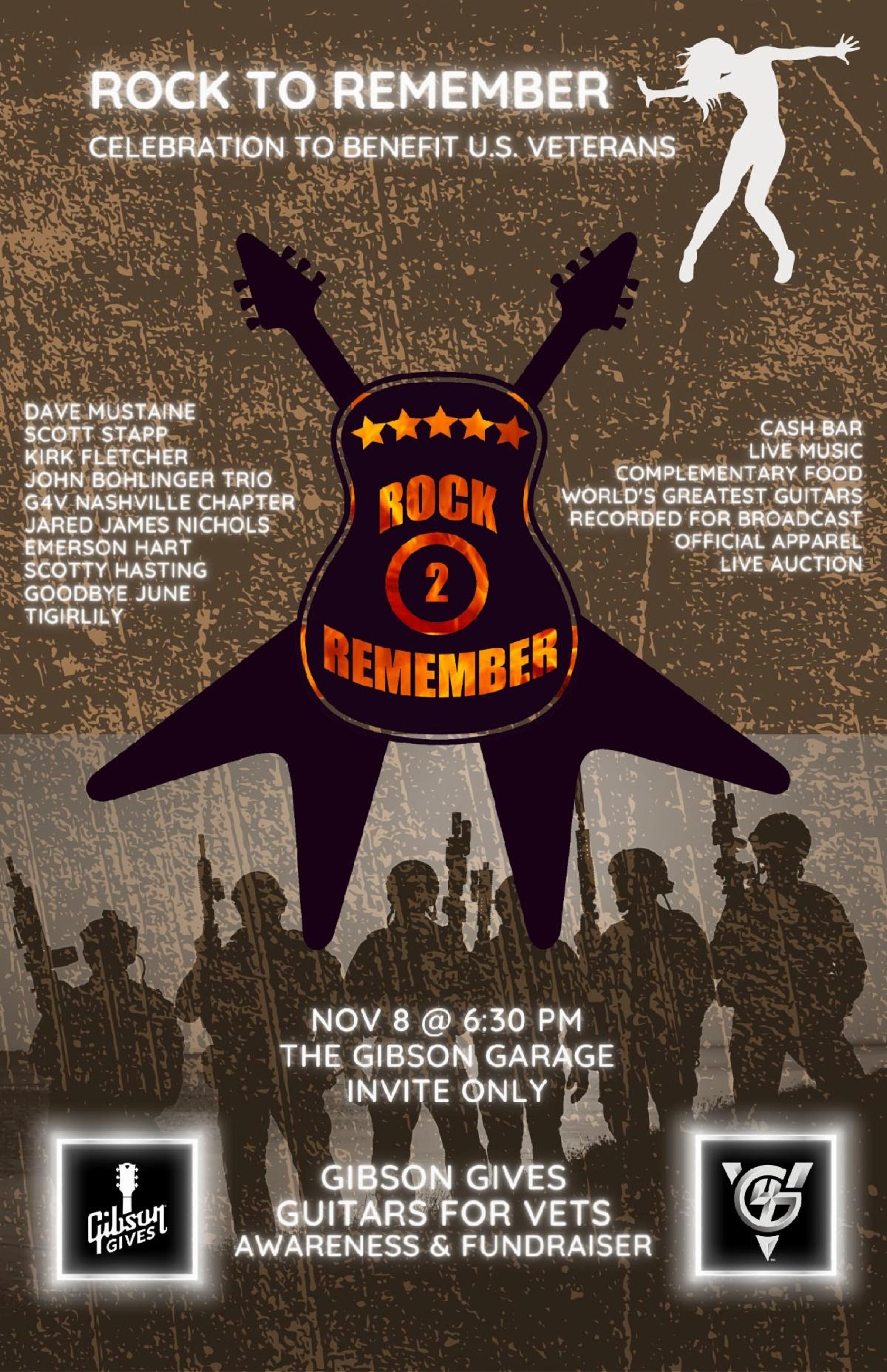 Gibson and Guitars For Vets Announce "Rock To Remember" Benefit Concert and Live Auction Set for Tuesday, Nov. 8 at the Gibson Garage