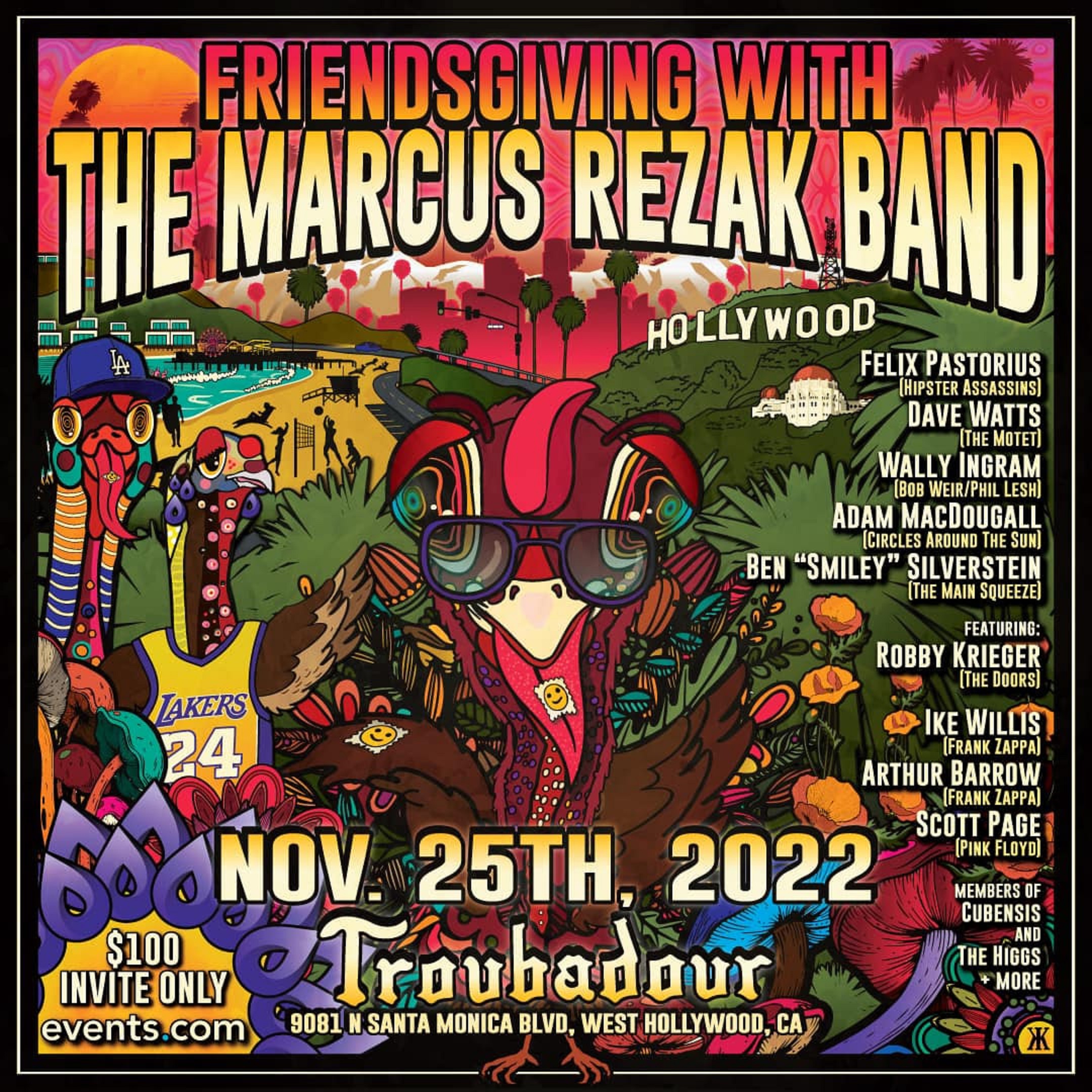 MARCUS REZAK & PR PRODUCTIONS ASSEMBLE AN ALL-STAR LINEUP FT. MEMBERS OF THE DOORS, FRANK ZAPPA, PINK FLOYD, THE MOTET & MORE FOR FRIENDSGIVING SHOW AT TROUBADOUR IN WEST HOLLYWOOD