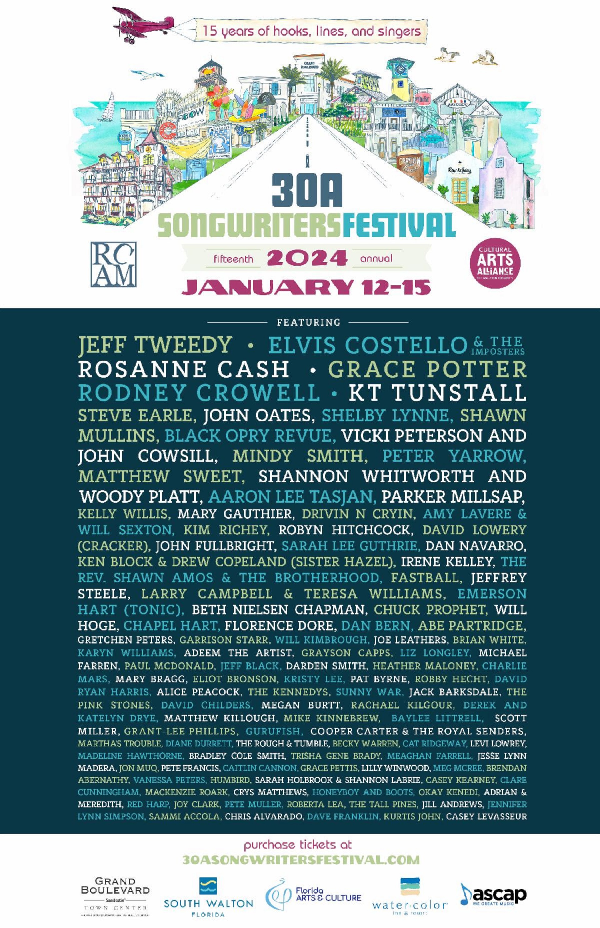 30A SONGWRITERS FESTIVAL Celebrates 15 Years With Headliners JEFF TWEEDY, ELVIS COSTELLO & THE IMPOSTERS, ROSANNE CASH, GRACE POTTER, RODNEY CROWELL and more