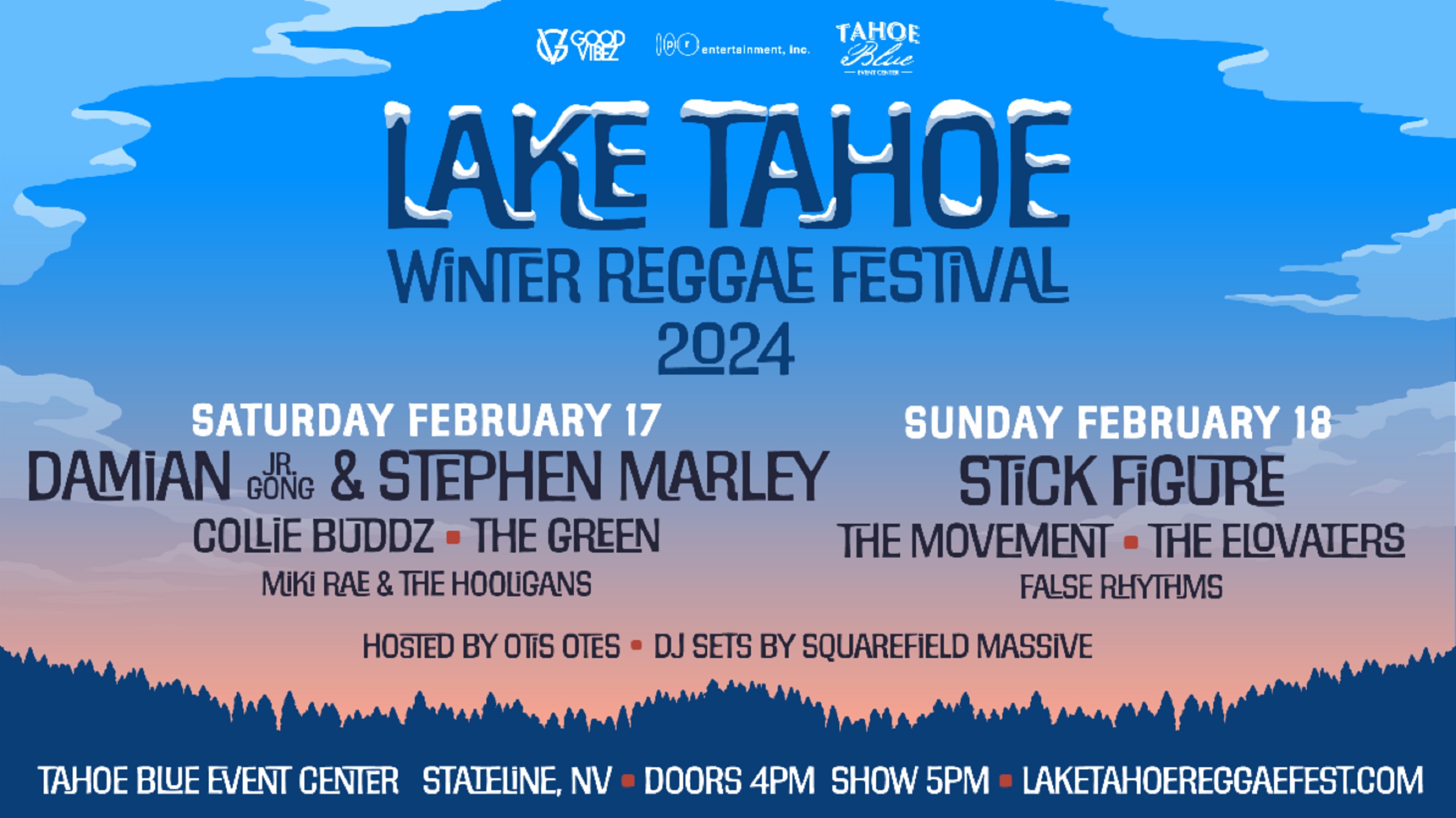 Lake Tahoe Winter Reggae Festival 2024 Lineup To Include Damian 'Jr Gong' & Stephen Marley, Stick Figure, Collie Buddz, And More