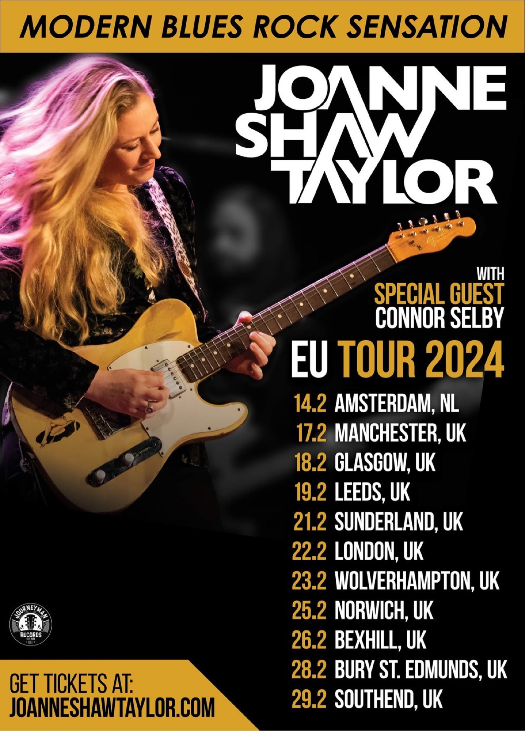 JOANNE SHAW TAYLOR FEBRUARY 2024 UK TOUR WITH SPECIAL GUEST  CONNOR SELBY