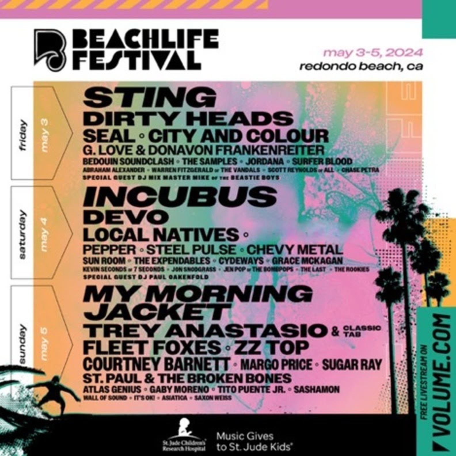 Volume.com Announces the 2024 BeachLife Music Festival Free Livestream in Partnership with Music Gives To St. Jude Kids