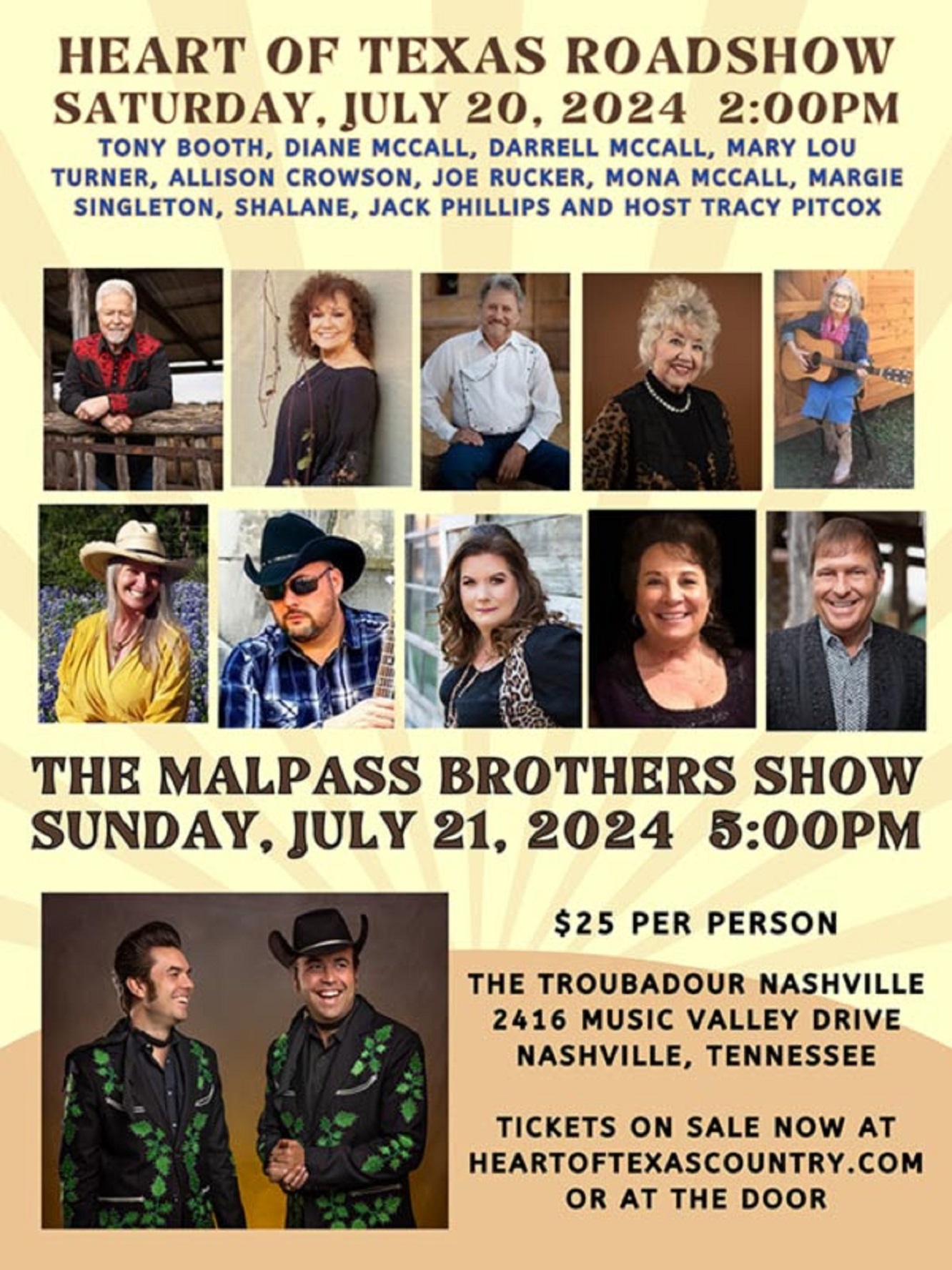 The Heart Of Texas Roadshow Comes To The Troubadour on Saturday, July 20 