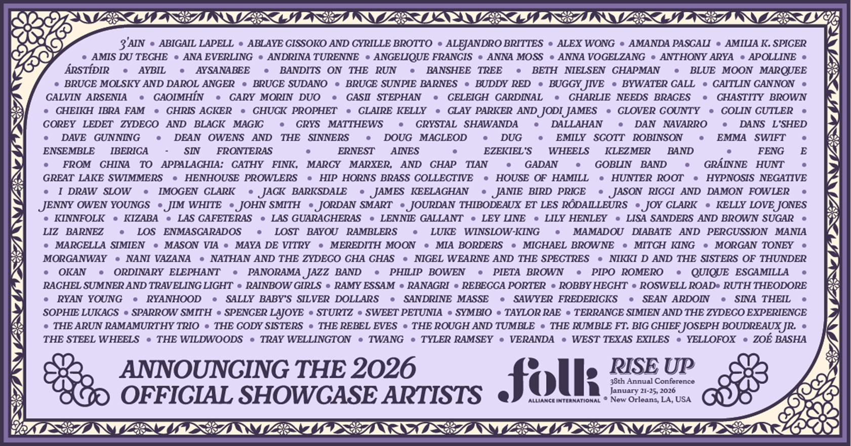 Folk Alliance International announces 2026 Official Showcases for New Orleans conference