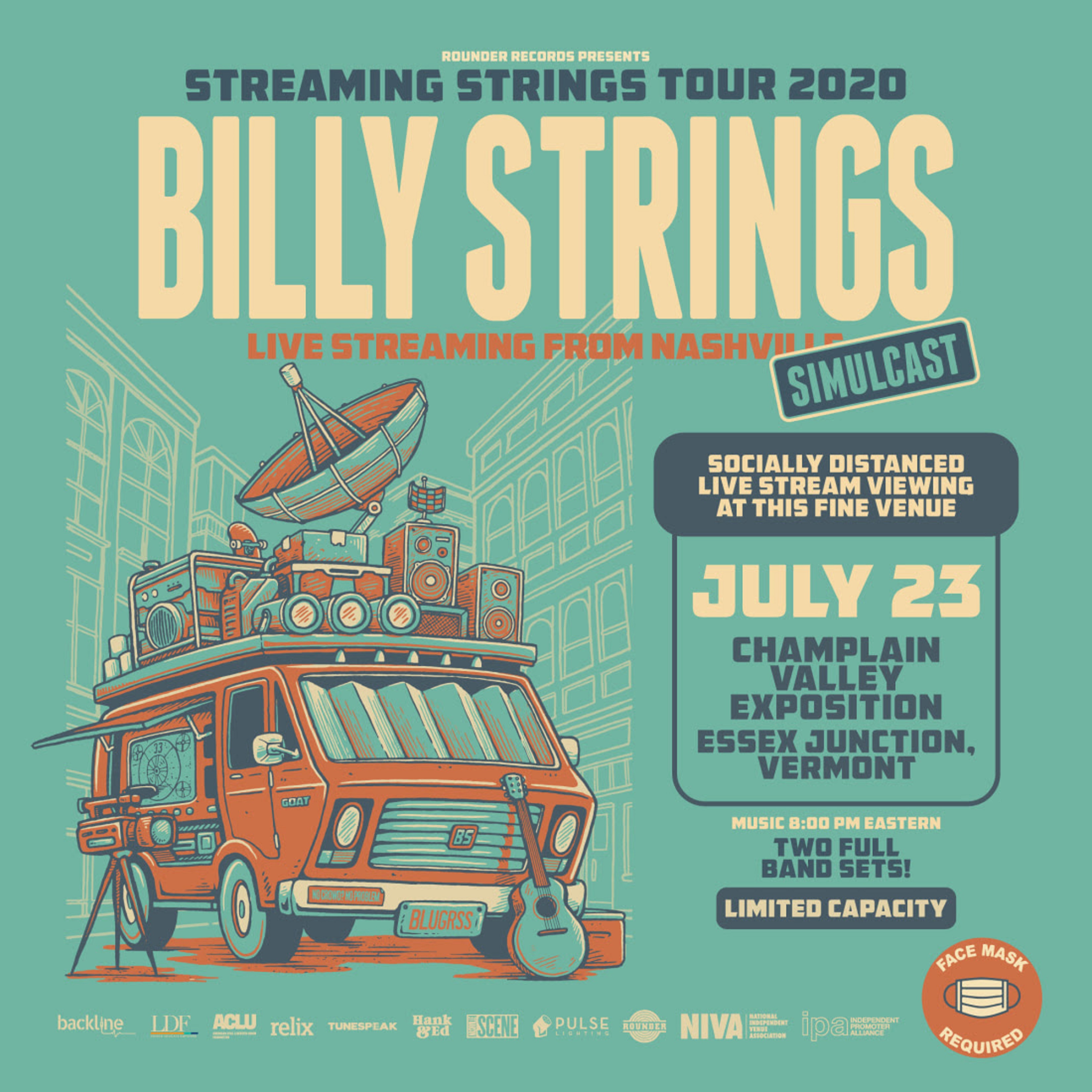 Billy Strings Simulcast 7/23 at the Higher Ground Drive-In Experience
